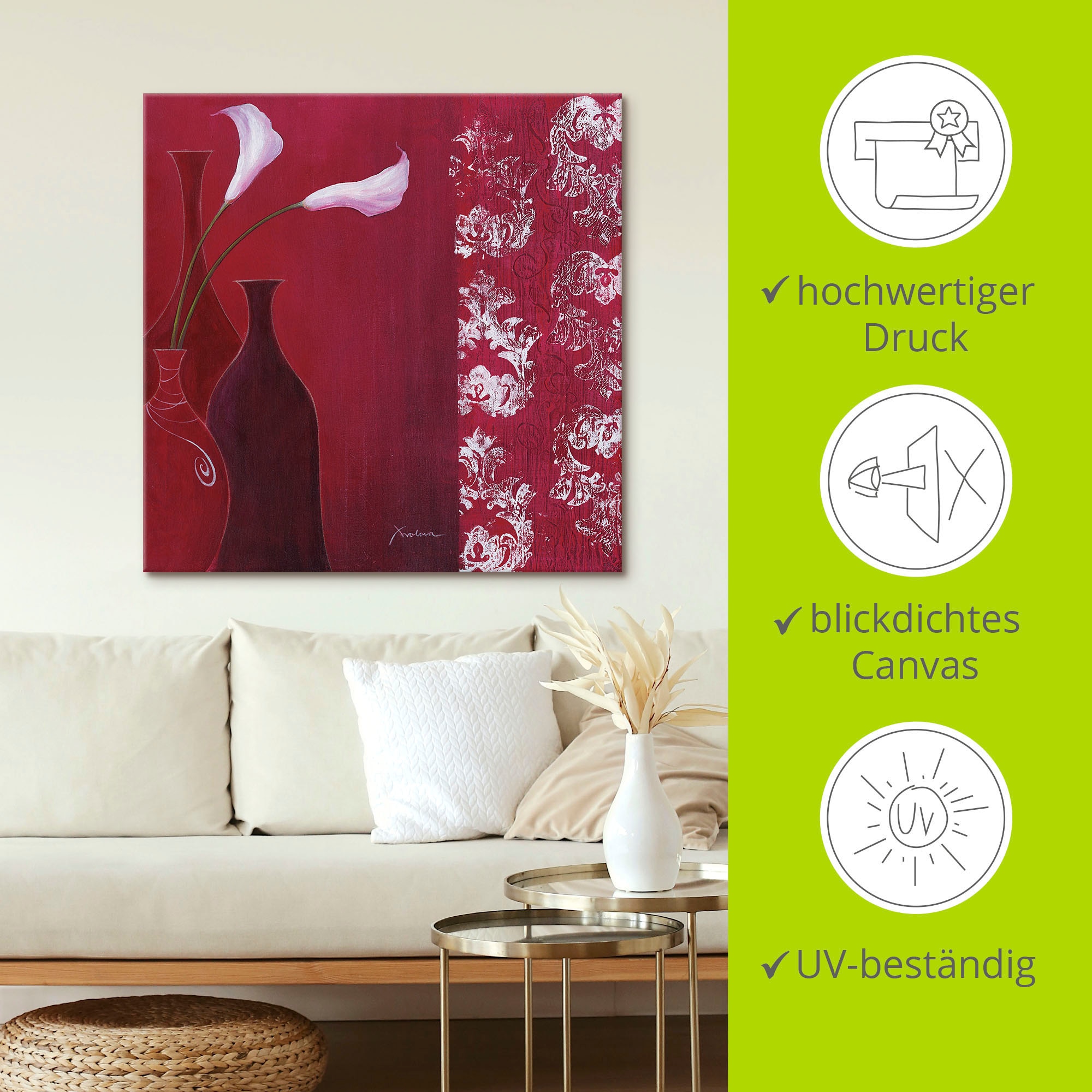 Artland Wandbild »Callas in Vase«, Vasen & Töpfe, (1 St.), als Leinwandbild, Wandaufkleber in verschied. Größen