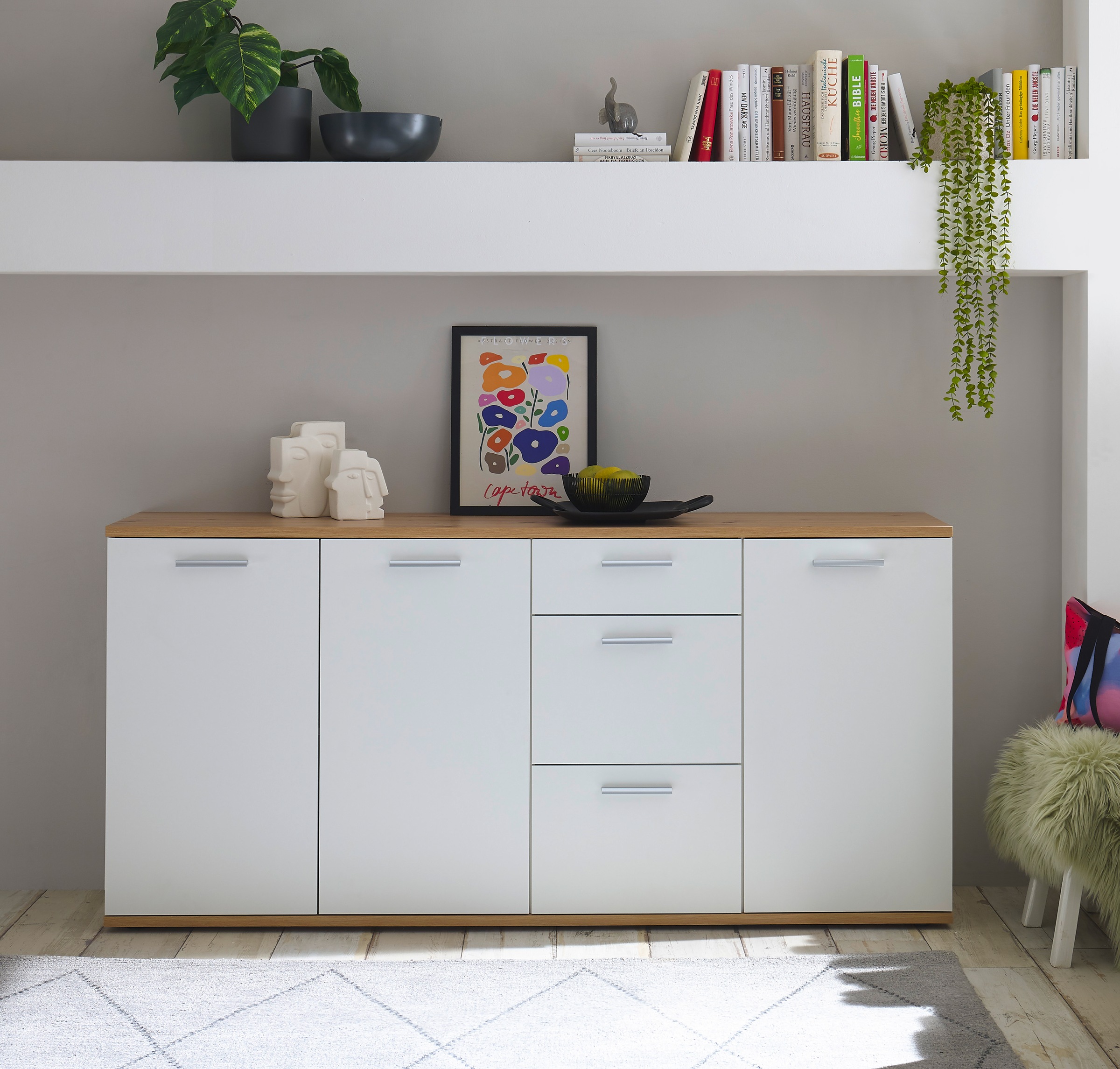 HBZ Kommode »BC1035 weiß matt, BxHxT 180x86x38 cm« Sideboard mit 3 Türen, 3 Schubkästen, 2 Einlegeböden