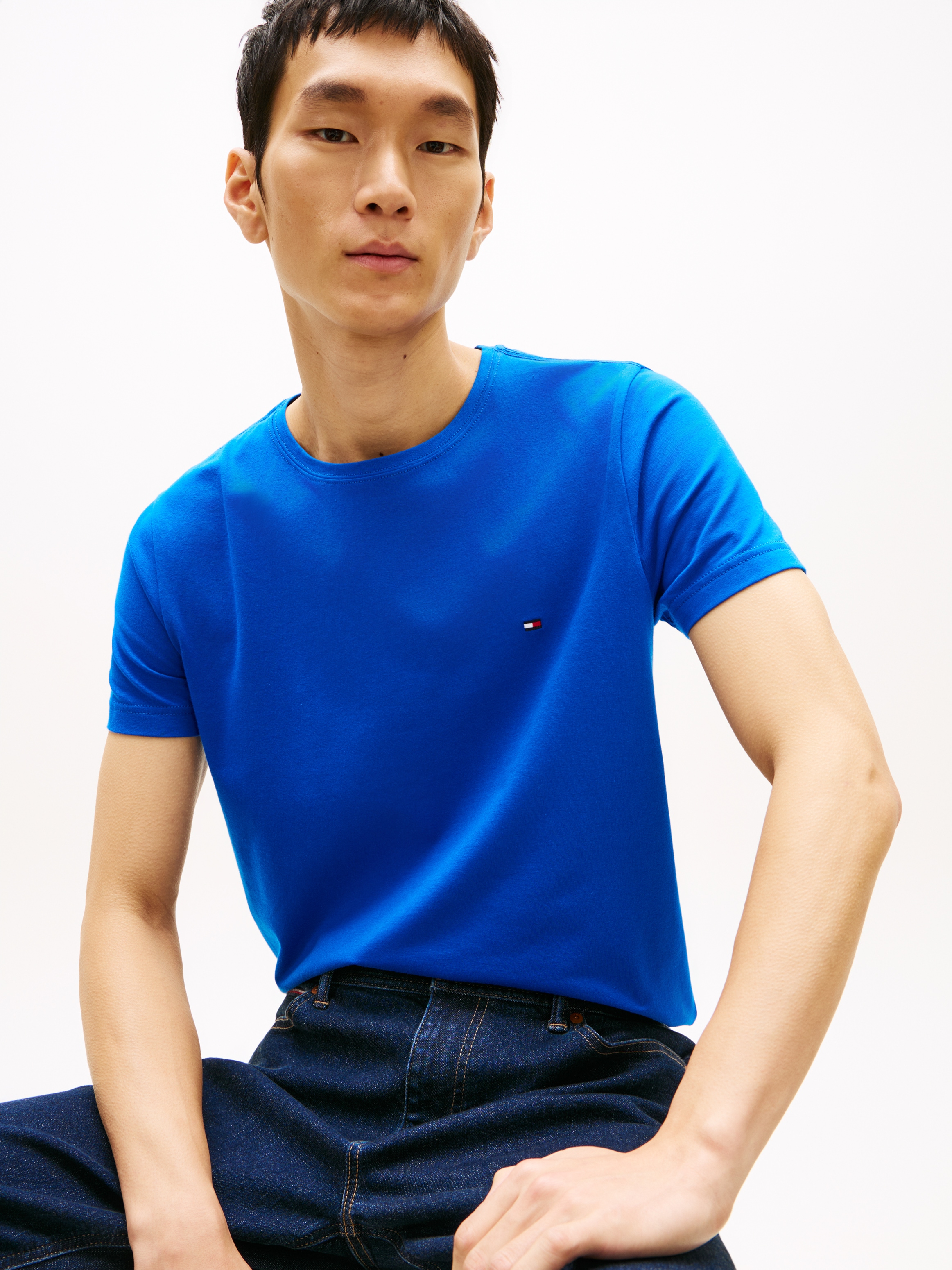 Tommy Hilfiger T-Shirt »STRETCH SLIM FIT« unifarben, casual, slim fit, Baumwollmix, Rundhals