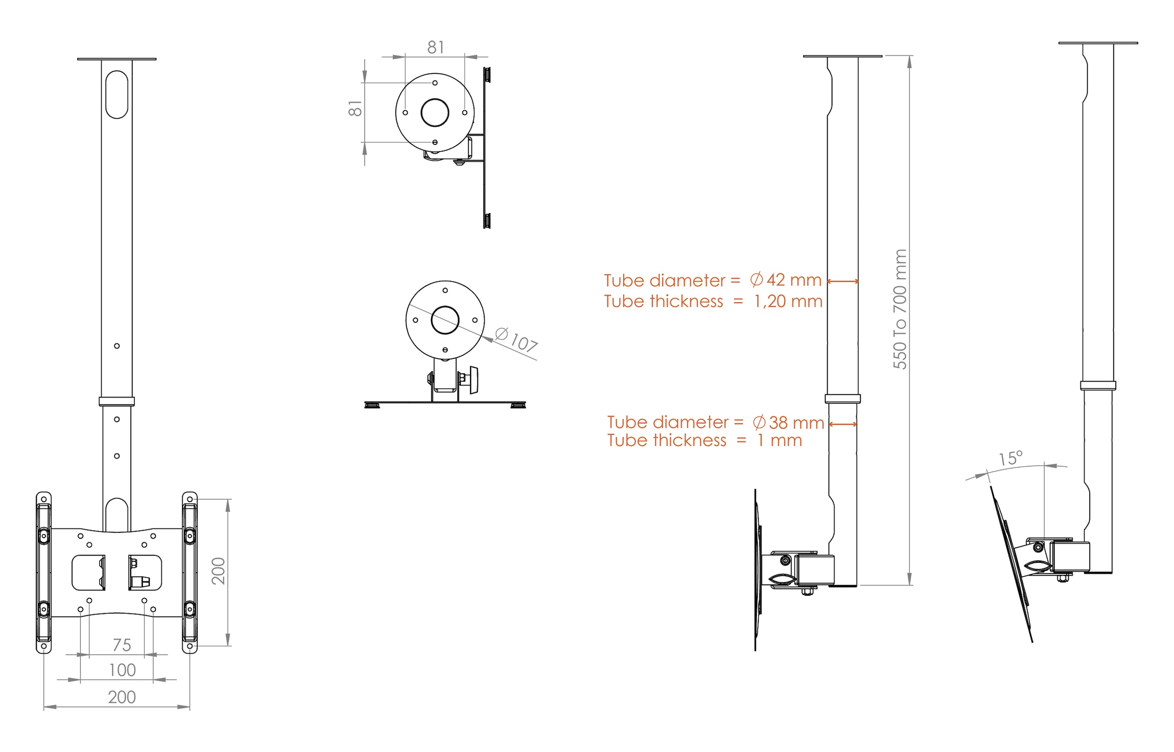 VCM TV-Deckenhalterung »Universal VESA TV Deckenhalterung Halter B-DX 200«, (VCM DX)