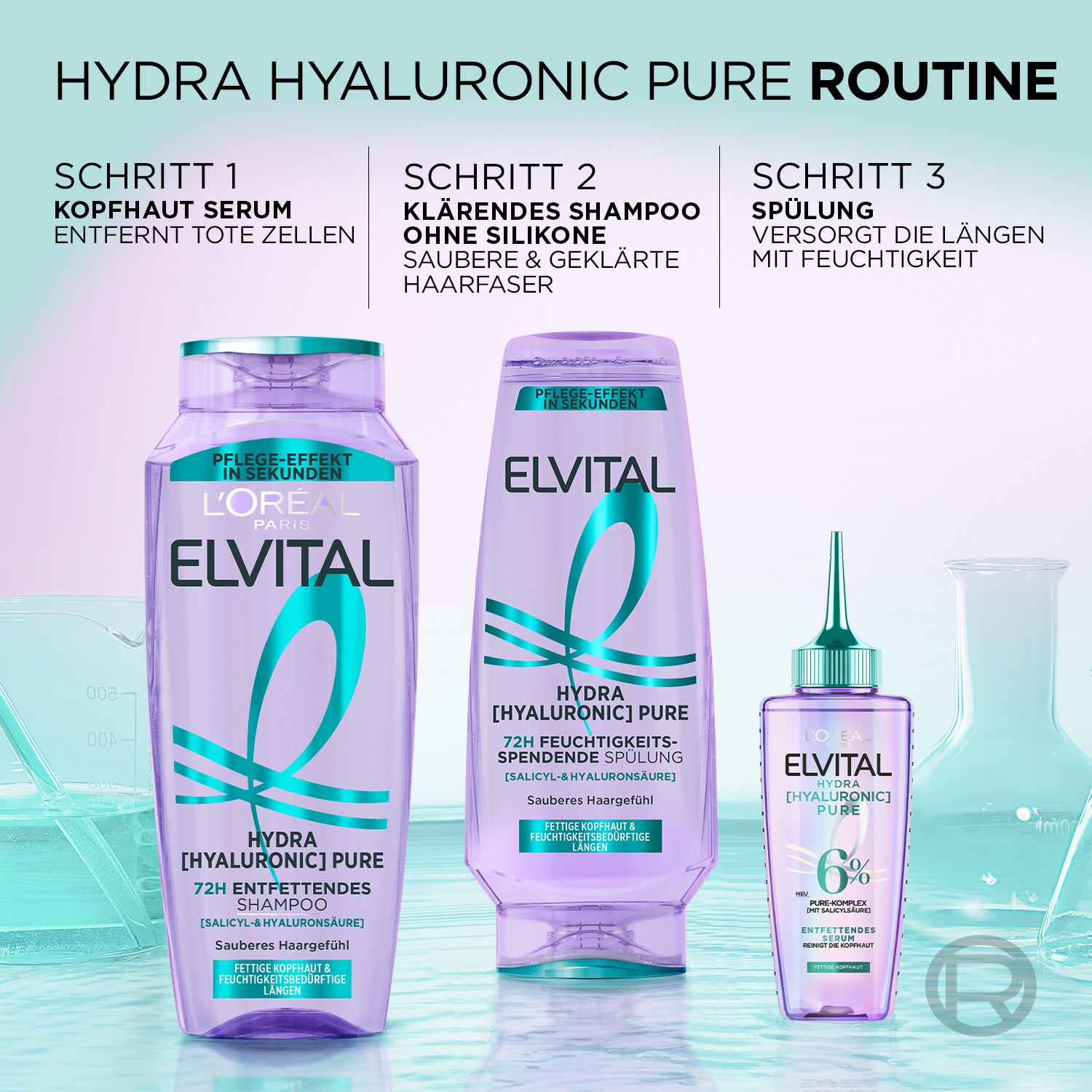 L'ORÉAL PARIS Haarspülung »L'Oréal Paris Elvital Hydra Hyaluronic Pure Spülung«, (Packung, 6 tlg.)