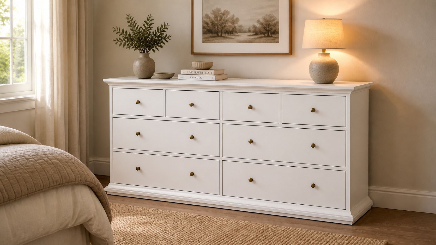 Home affaire Kommode »Paris, Aufbewahrung, Schubladenschrank, Stauraum, mit 8 Schubladen« Landhausstil, Elegant, geräumig, Breite 184 cm, Höhe 87 cm