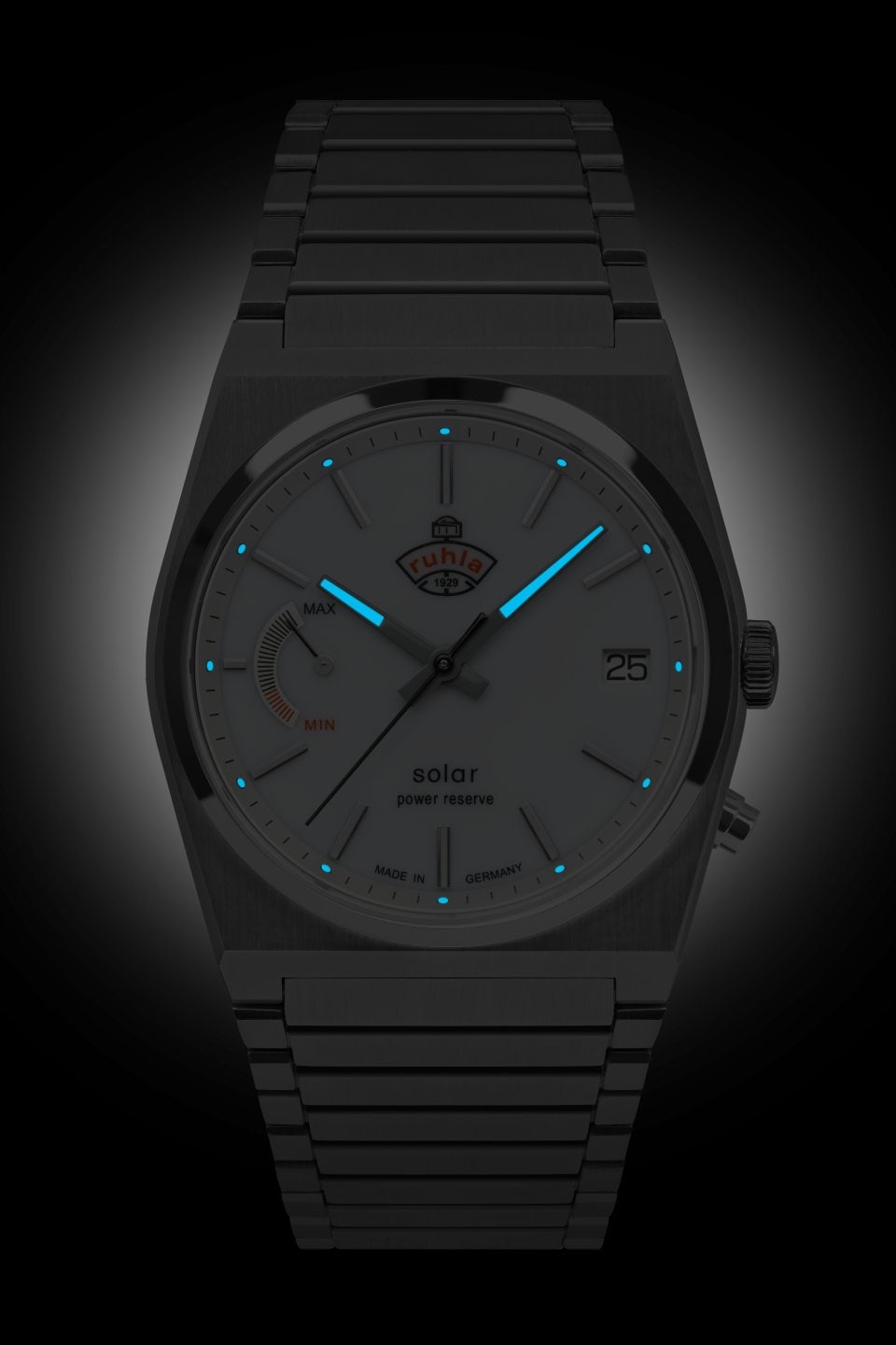 ruhla Solaruhr »Space Control Solar Power Reserve«, Herrenuhr, Datum, Leuchtzeiger, Saphirglas, Made in Germany