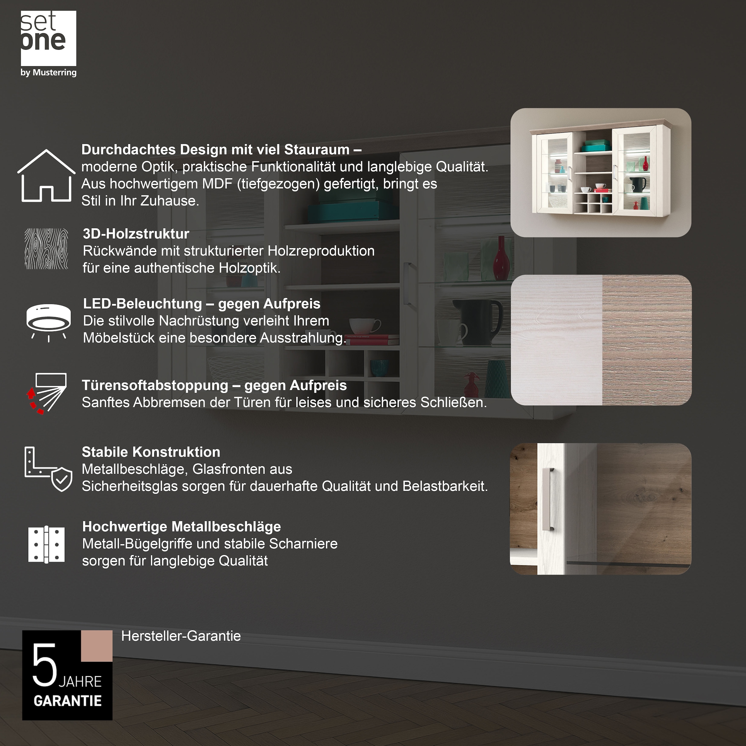 set one by Musterring Aufsatzschrank »York« Typ 24, Glastüren und Flaschenregal, Beleuchtung optional, B 184 cm