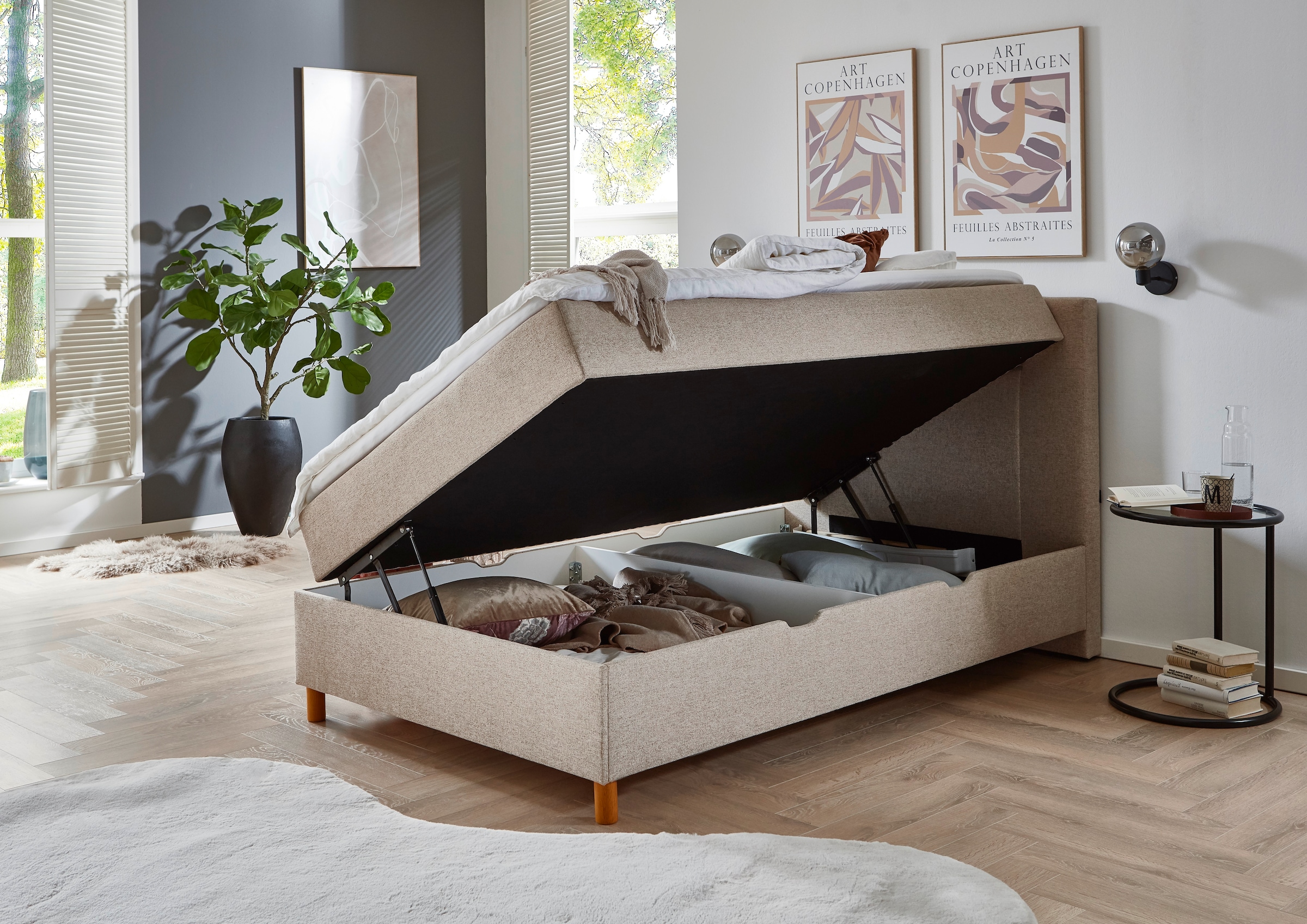 INOSIGN Boxbett »Escalon II, Boxbett mit Bettkasten, inklusive Topper«, Bett erhältlich in den Breiten 120x200cm und 180x200cm, mit Holzfüßen