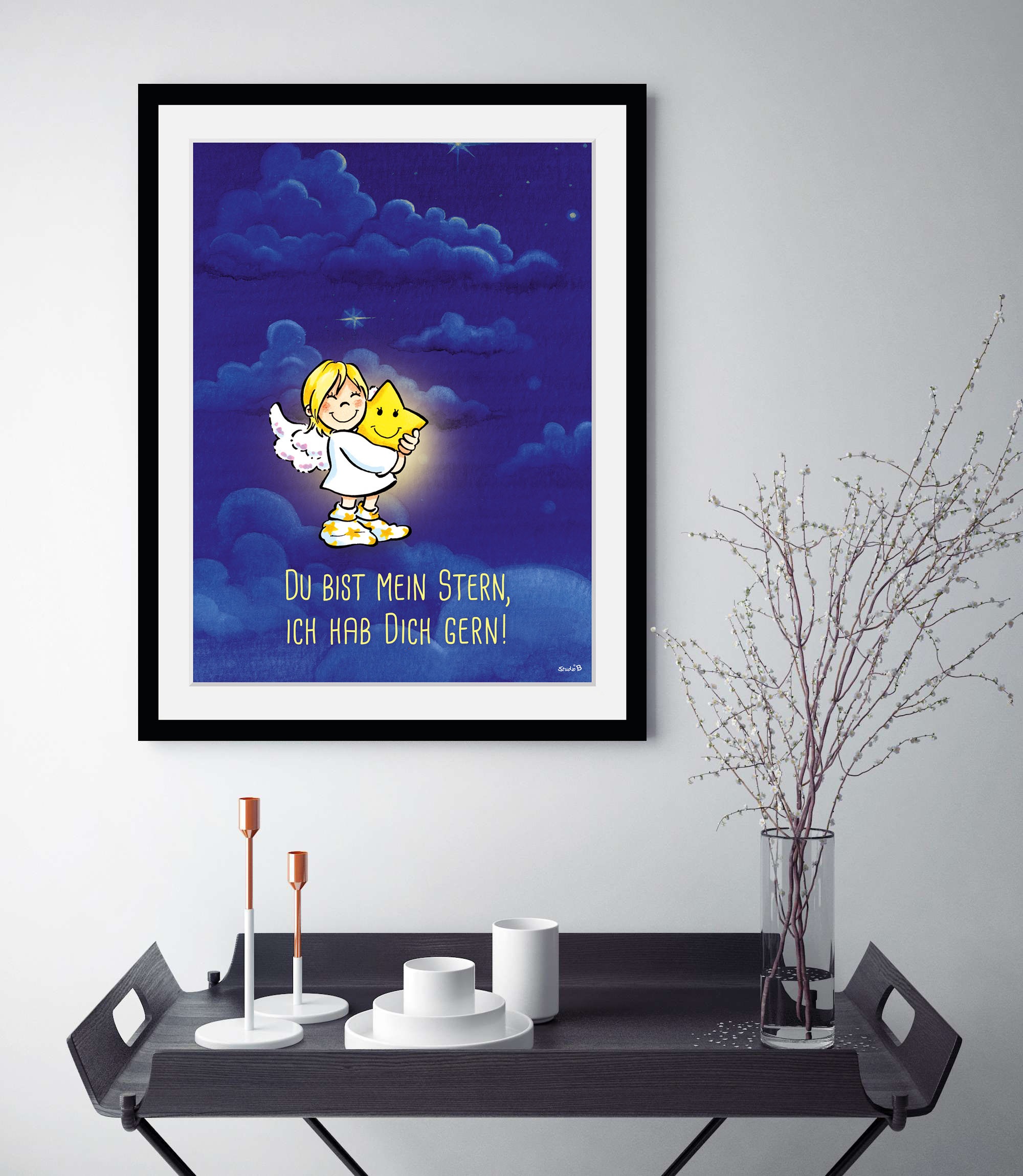 queence Bild »Laura's Stern«, Engel-Himmel-Stern-Sterne, (1 St.), HD Premium Poster-Druck inkl. Holzrahmen