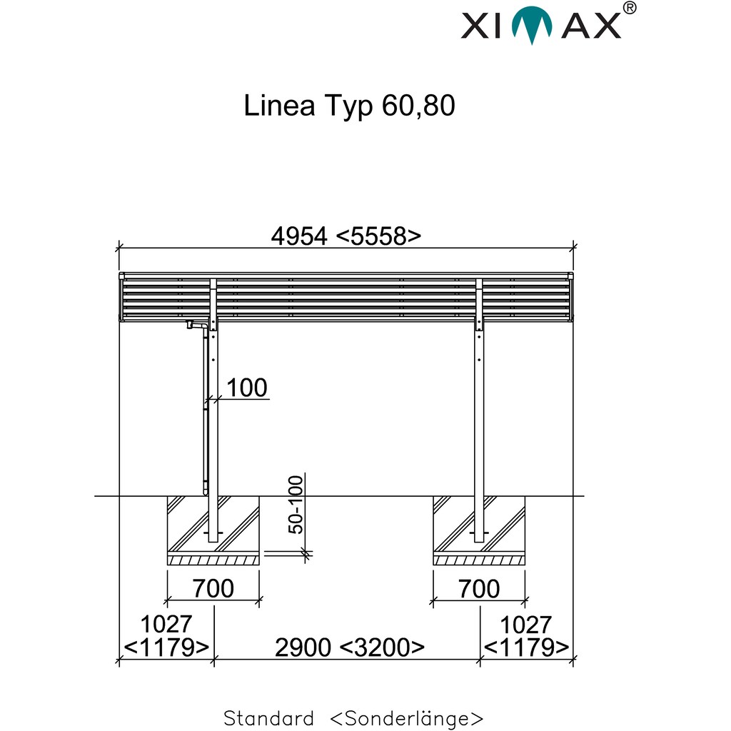 Ximax Einzelcarport »Linea Typ 60 Sonderbreite XS-schwarz«, Aluminium, 227 cm, schwarz