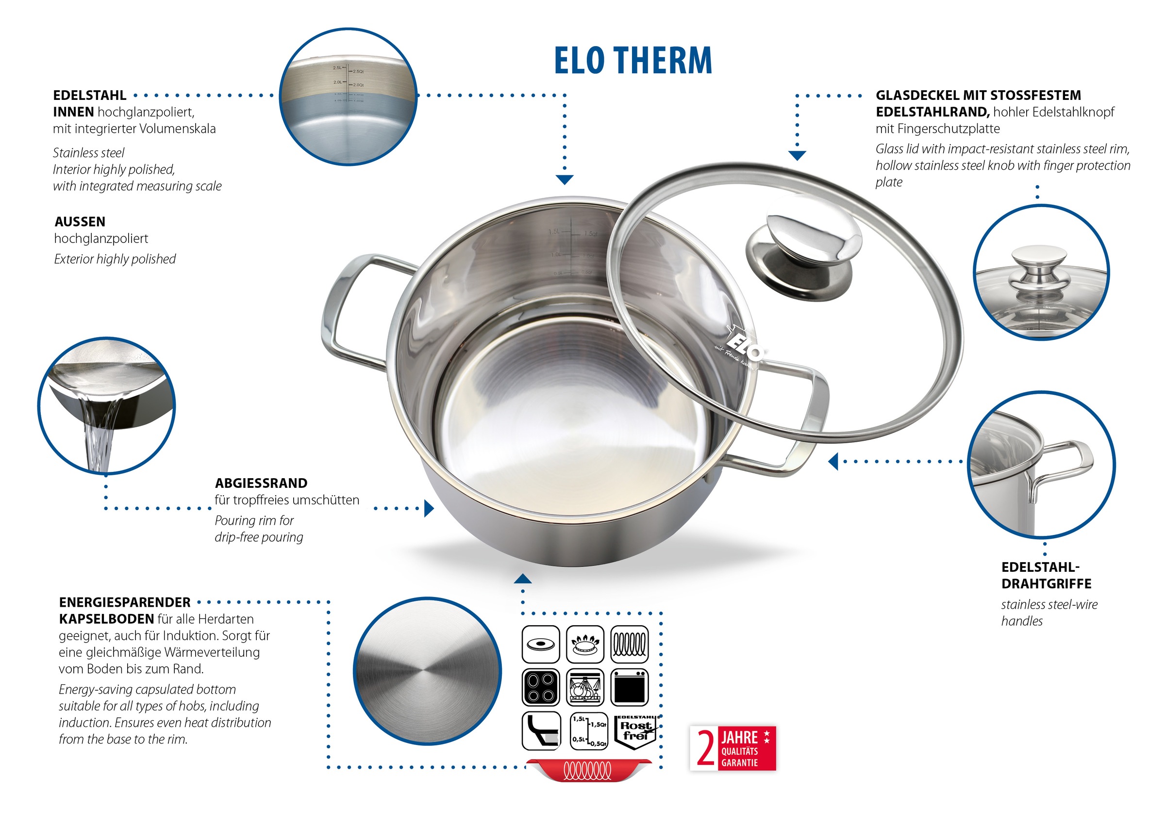 Elo Topf-Set »Elo Therm Topfset 5-teilig« Set, 8 Stk. tlg. Edelstahl