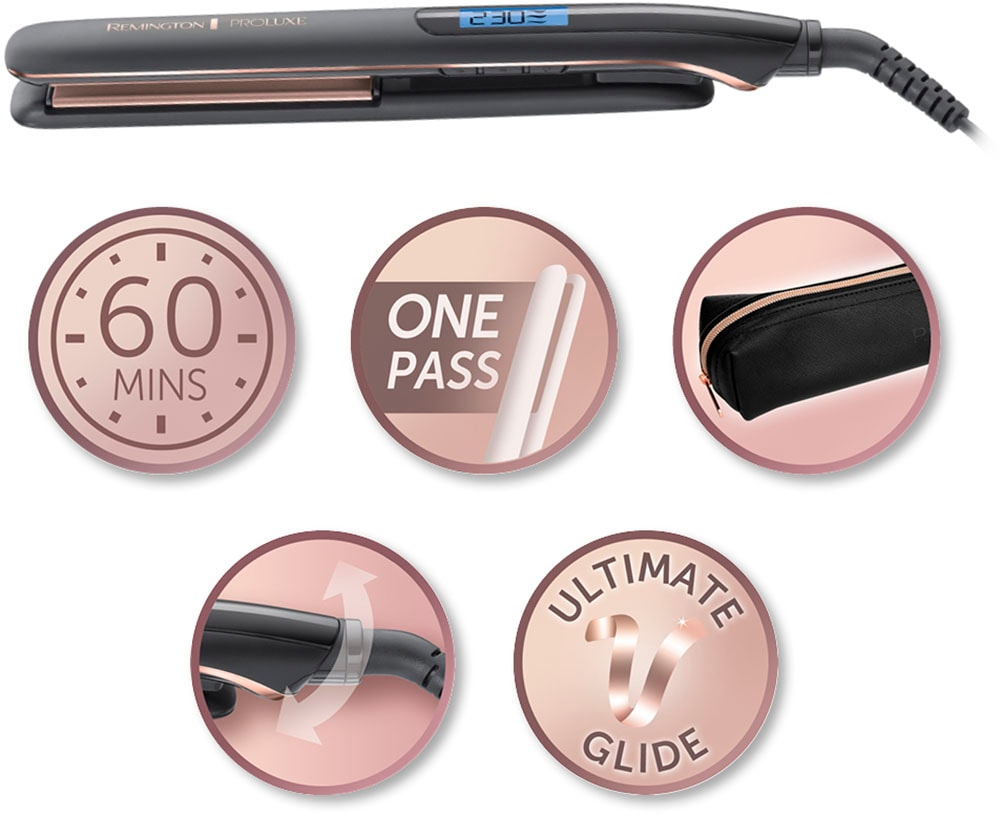 Remington Glätteisen »S9100B E51 PROluxe Midnight«, Ultimate-Glide-Keramik-Beschichtung, OPTIheat-Technologie, LCD display, 110mm lange Keramikstylingplatten