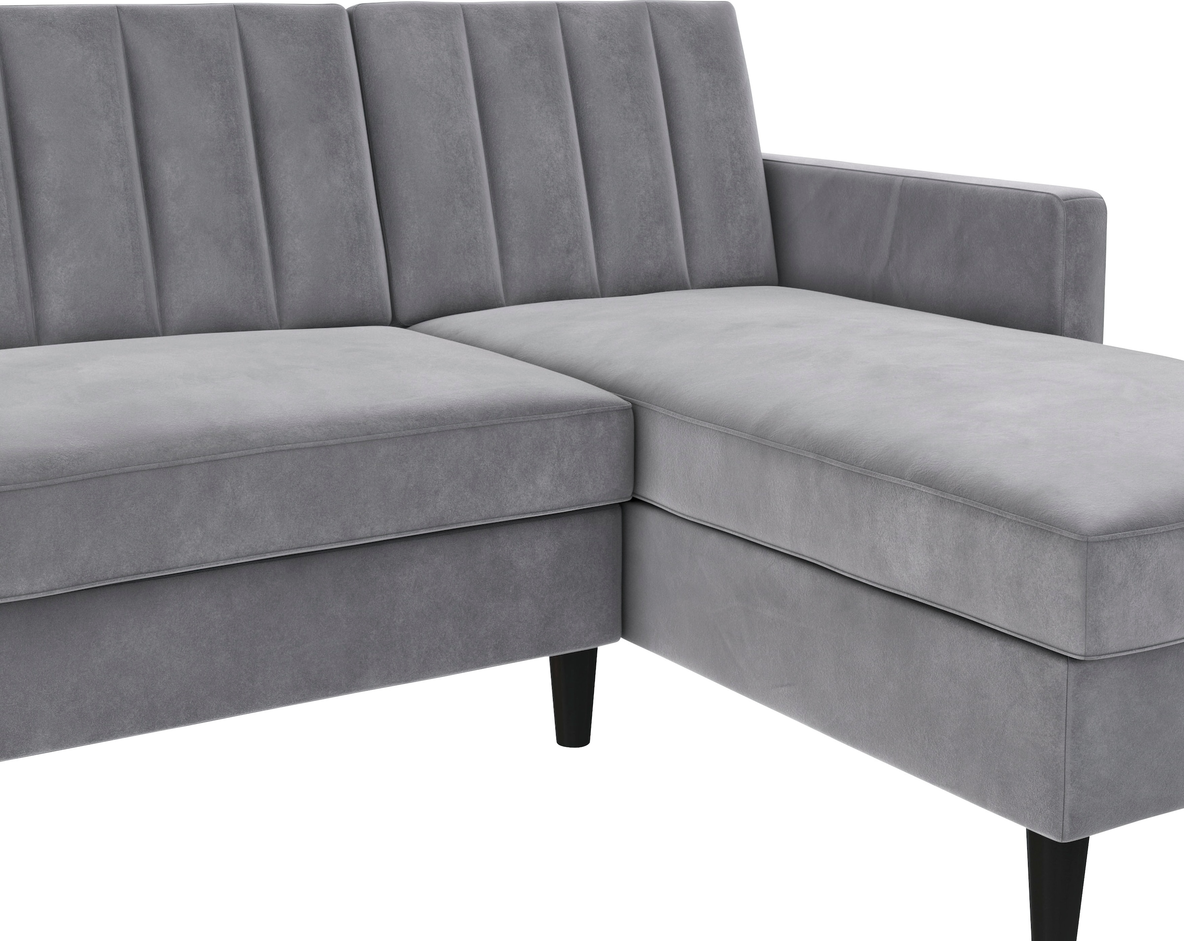 Dorel Home Ecksofa mit Schlafffunktion, Recamiere mit Stauraum beidseitig montierbar, Rückenlehne 2-teilig und 3-fach verstellbar