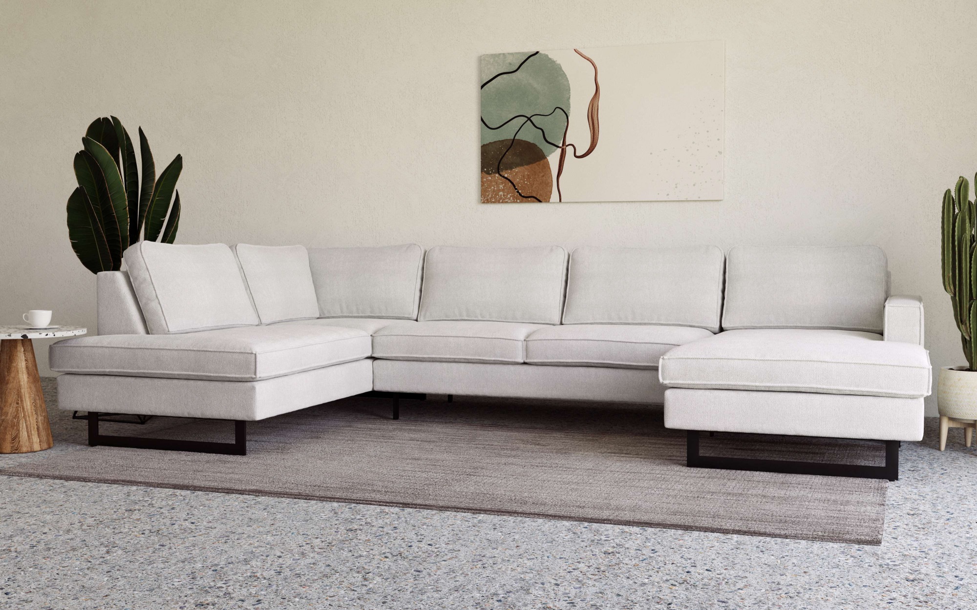 Places of Style Wohnlandschaft »Pinto, 350 cm, U-Form, XXL, mit Ottomanen«, Cord, Chenille, Lederoptik, mit Keder, Metallfüße, Wellenunterfederung