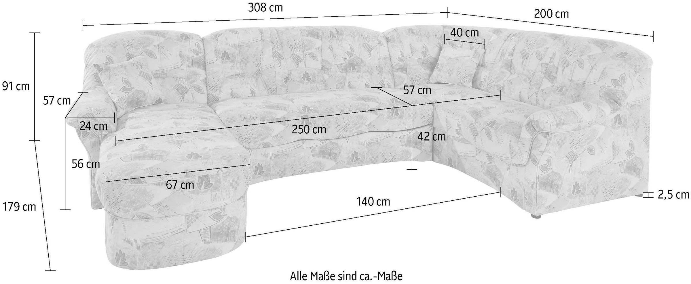 DOMO collection Wohnlandschaft »Bahia mit viel Platz, zeitloses Design, U-Form«, wahlweise mit Bettfunktion
