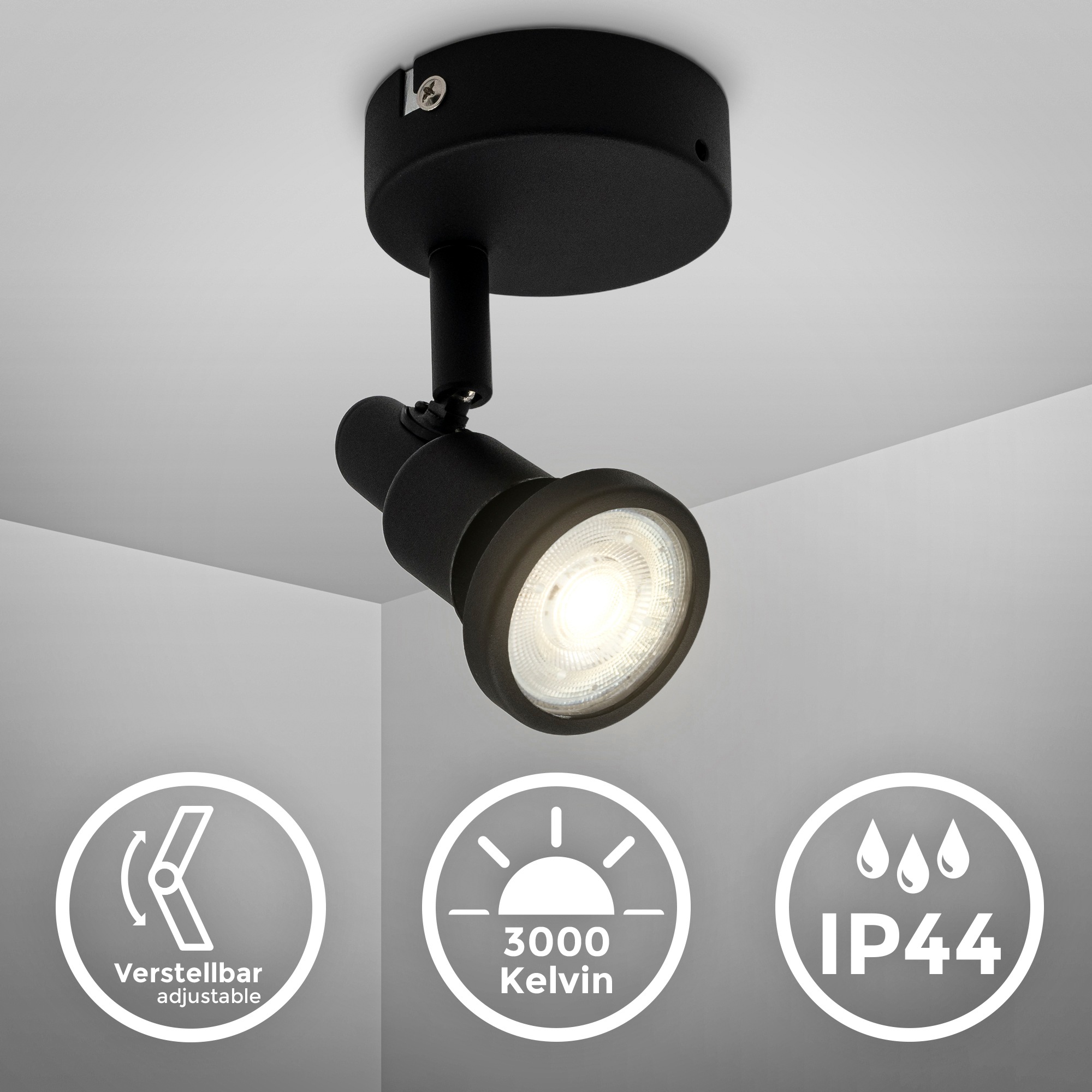 B.K.Licht LED Deckenspot, inkl. 1 x LED / GU10 4,8 Watt, 400lm, 3.000K, nicht dimmbar, Strahler dreh- und schwenkbar