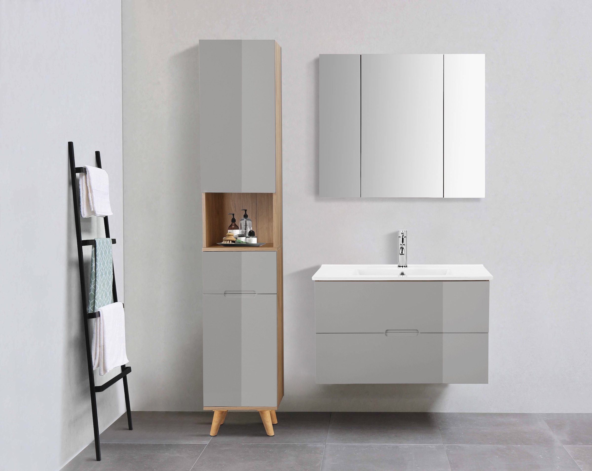 andas Spiegelschrank »Lund Bad Spiegel Badschrank Wandspiegel 3 UNIVERSAL | Spiegel kaufen LED«, ohne Türen WC Breite Badezimmerspiegel Badezimmerspiegelschrank 80cm mit