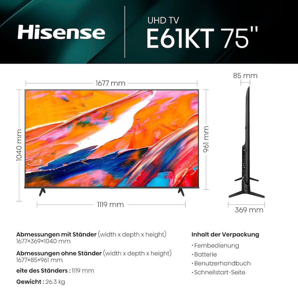 Hisense LED-Fernseher »75E61KT«, 190,5 cm/75 Zoll, 4K Ultra HD, Smart-TV