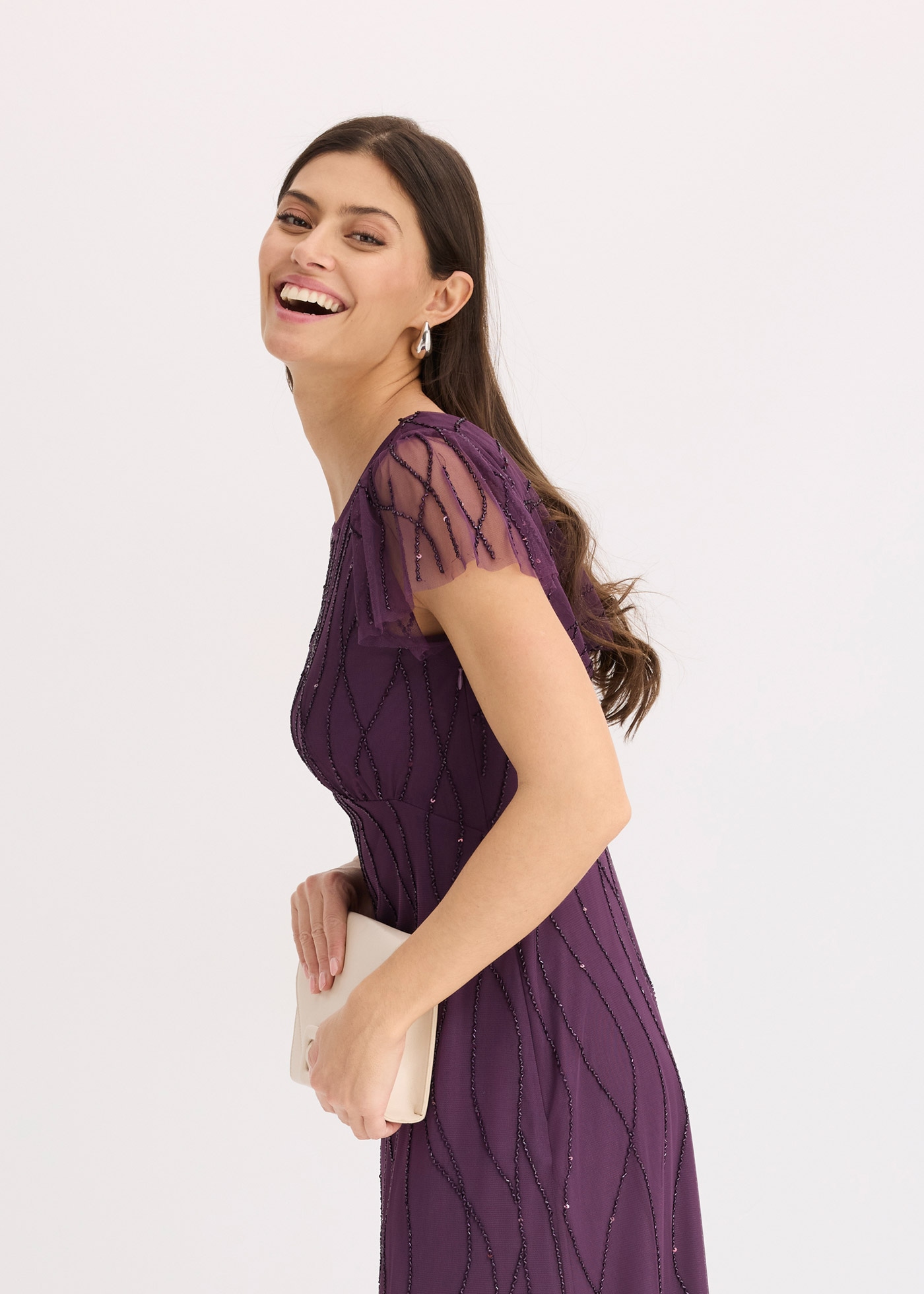 bonprix Maxikleid für Abiball, Festtage und Hochzeiten, aus Tüll, mit Perlenstickerei