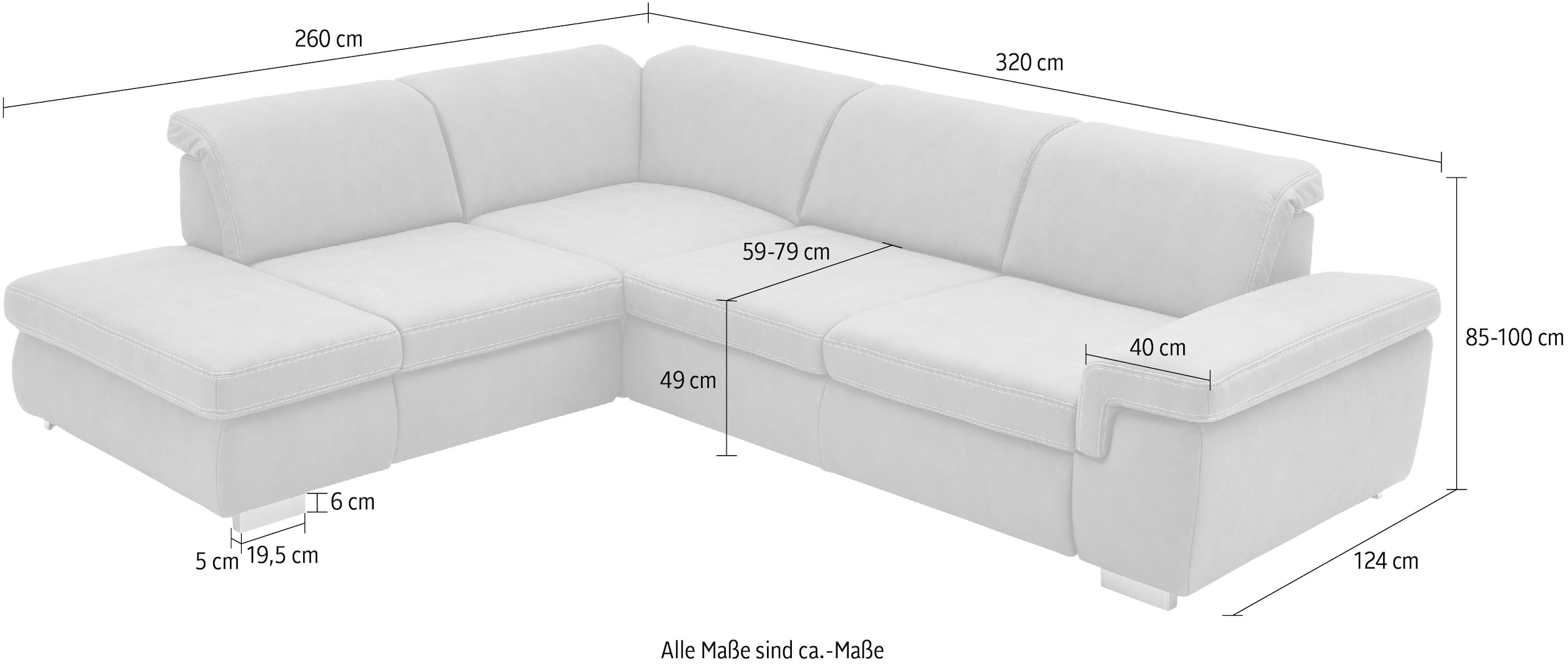 Die PlanBar Ecksofa »MP-IN17041 L-Form« Sitztiefenverstellung, optional mit Kopfteilverstellung & Bettfunktion