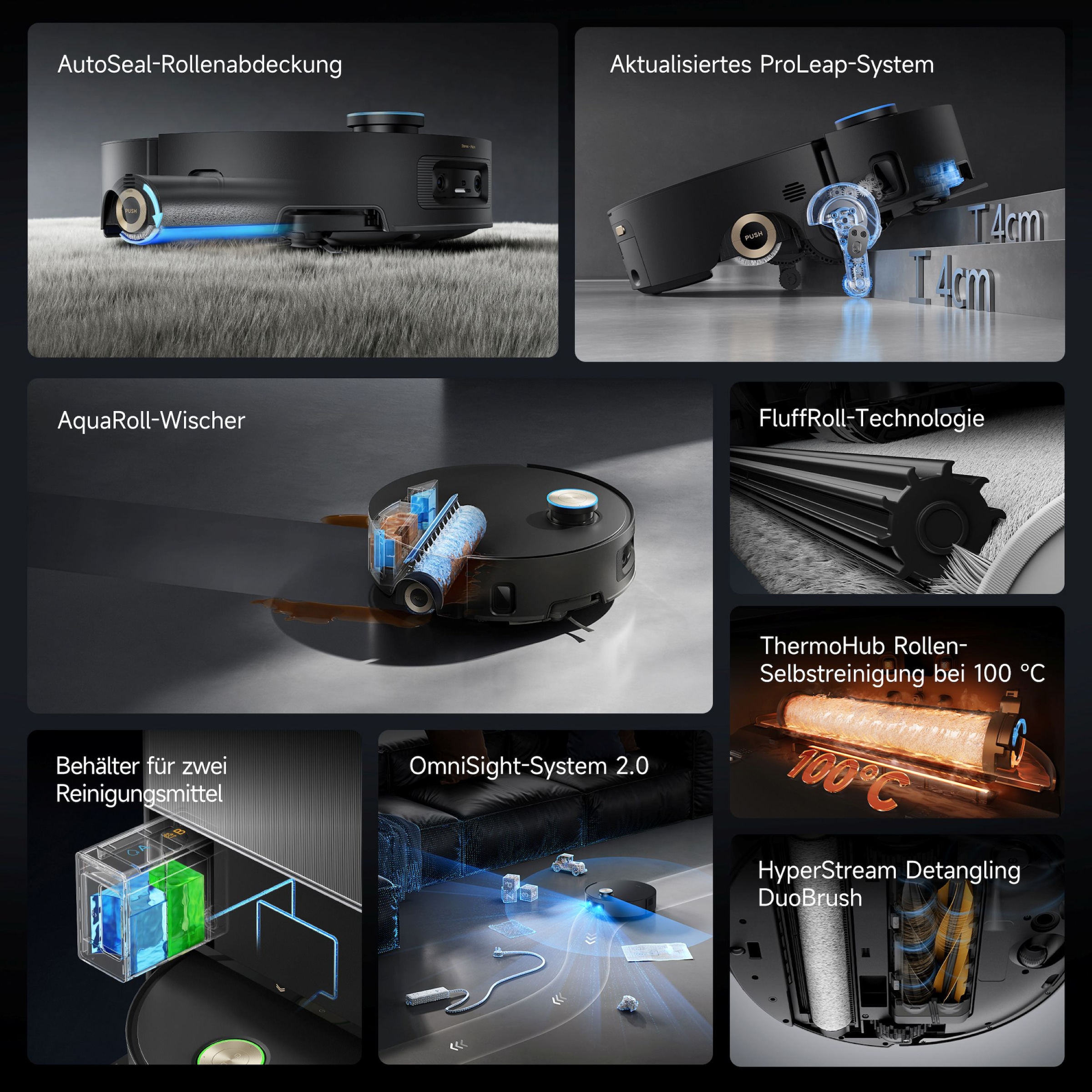 Dreame Saugroboter »mit Wischfunktion Aqua10 Ultra Roller Complete Black« Warmwasser-Wischsystem, Rollenmopp, überwindet Hindernisse, 30.000 Pa