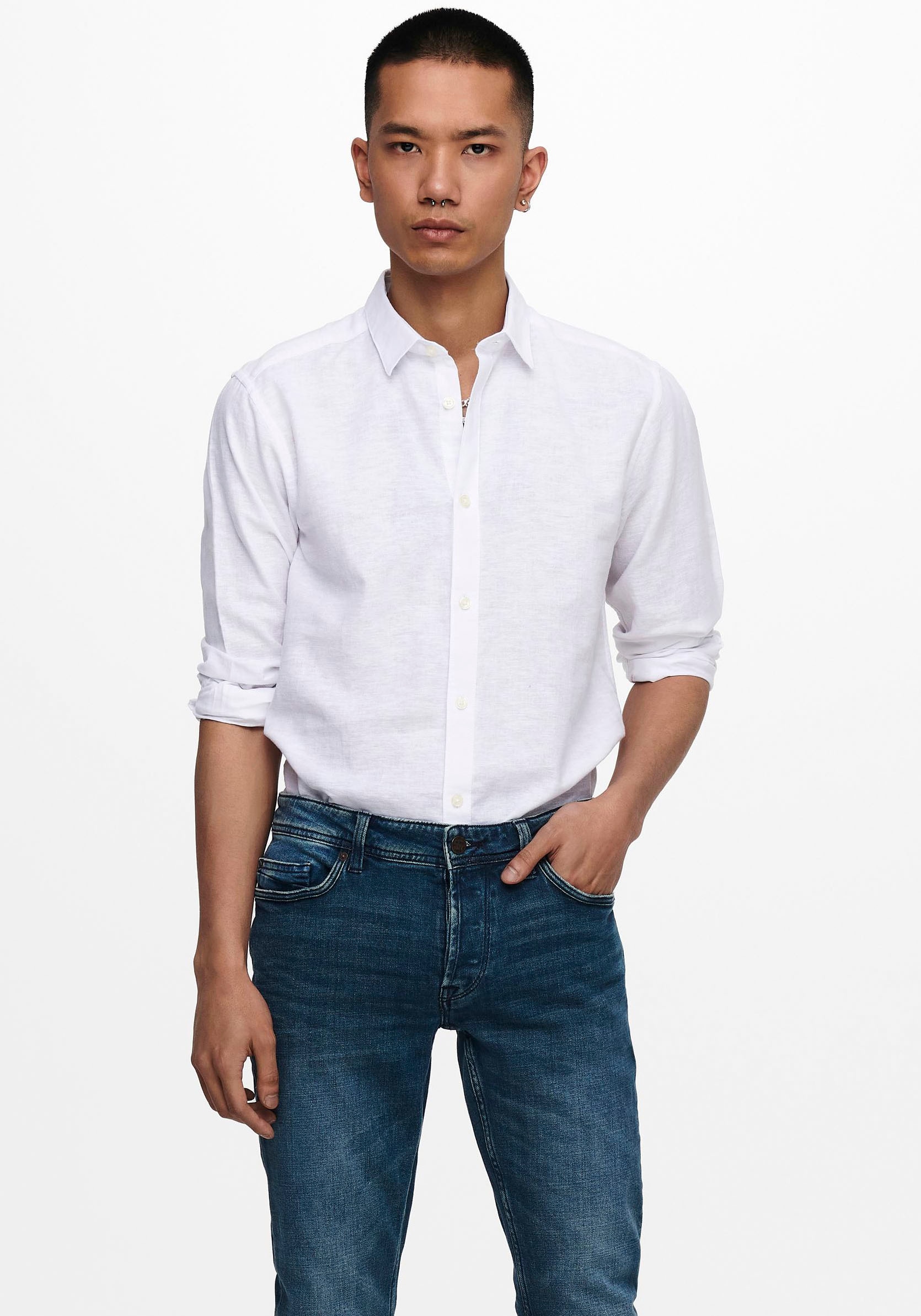 ONLY & SONS Langarmhemd »ONSCAIDEN LS SOLID LINEN SHIRT NOOS« Baumwollmischung mit Leinen, slim fit