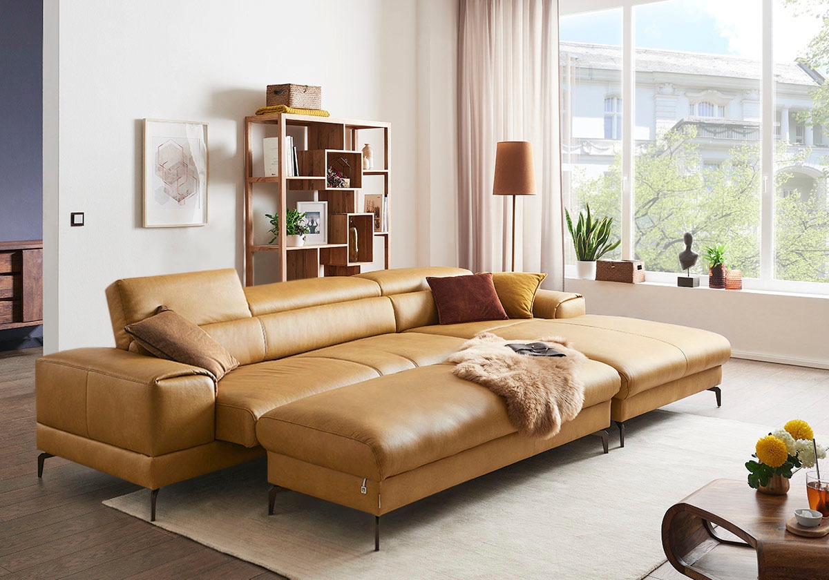 W.SCHILLIG Ecksofa »piedroo, Designsofa mit tollem Sitzkomfort, bequem und elegant, L-Form«, Kopfteilverstellung, wahlweise mit Sitztiefenverstellung, Breite 343cm