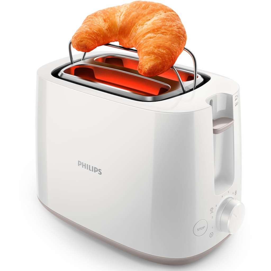 Philips Toaster »HD2581/00«, 2 kurze Schlitze, 830 W, integrierter Brötchenaufsatz, weiss