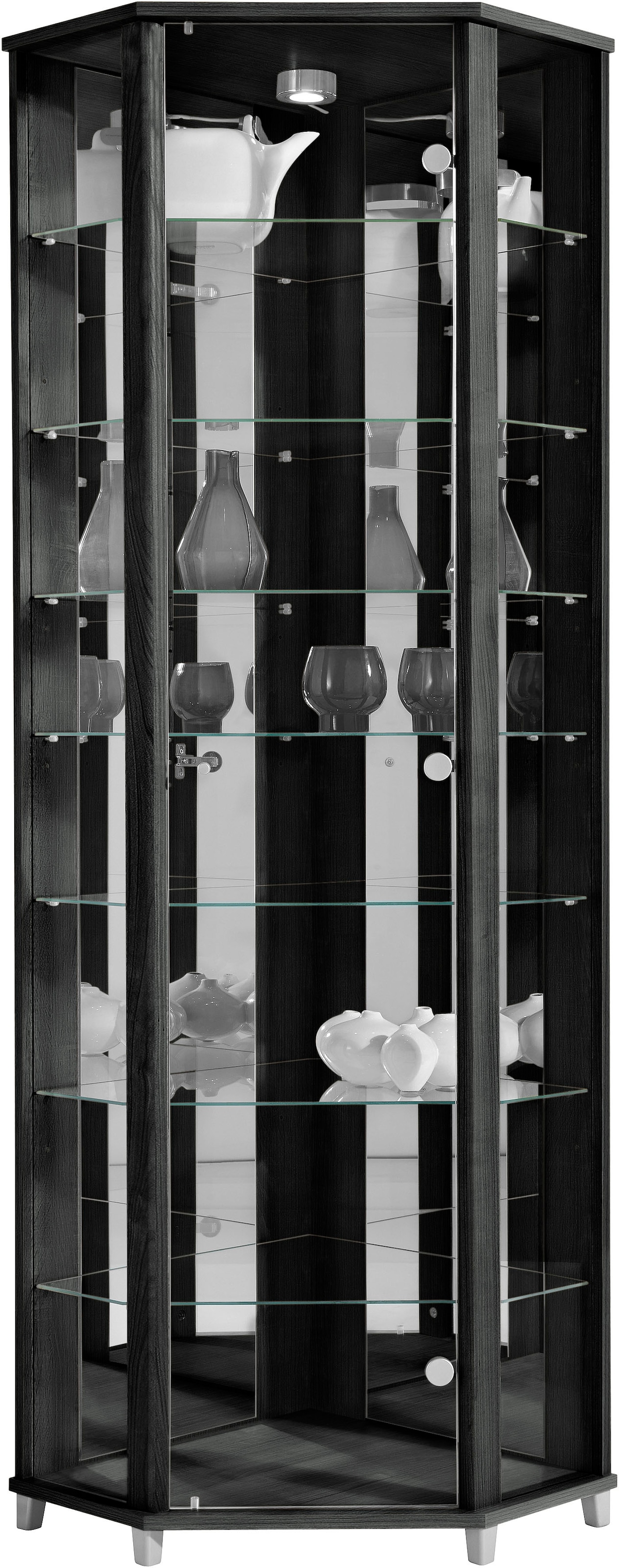 fif möbel Eckvitrine »TRIO Höhe ca. 172 cm, ink. Beleuchtung« Eckvitrine/Glasvitrine 1x Glastür, perfekt für Sammler, Sammlervitrine