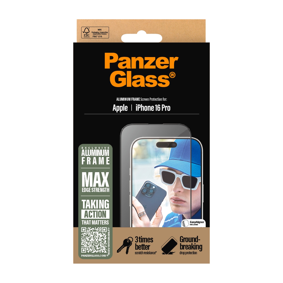 PanzerGlass Displayschutzglas »Aluminum Frame Screen Protection« für Apple iPhone 16 Pro Displayschutzfolie, Schutzfolie, Bildschirmschutz, kratz- & stoßfest