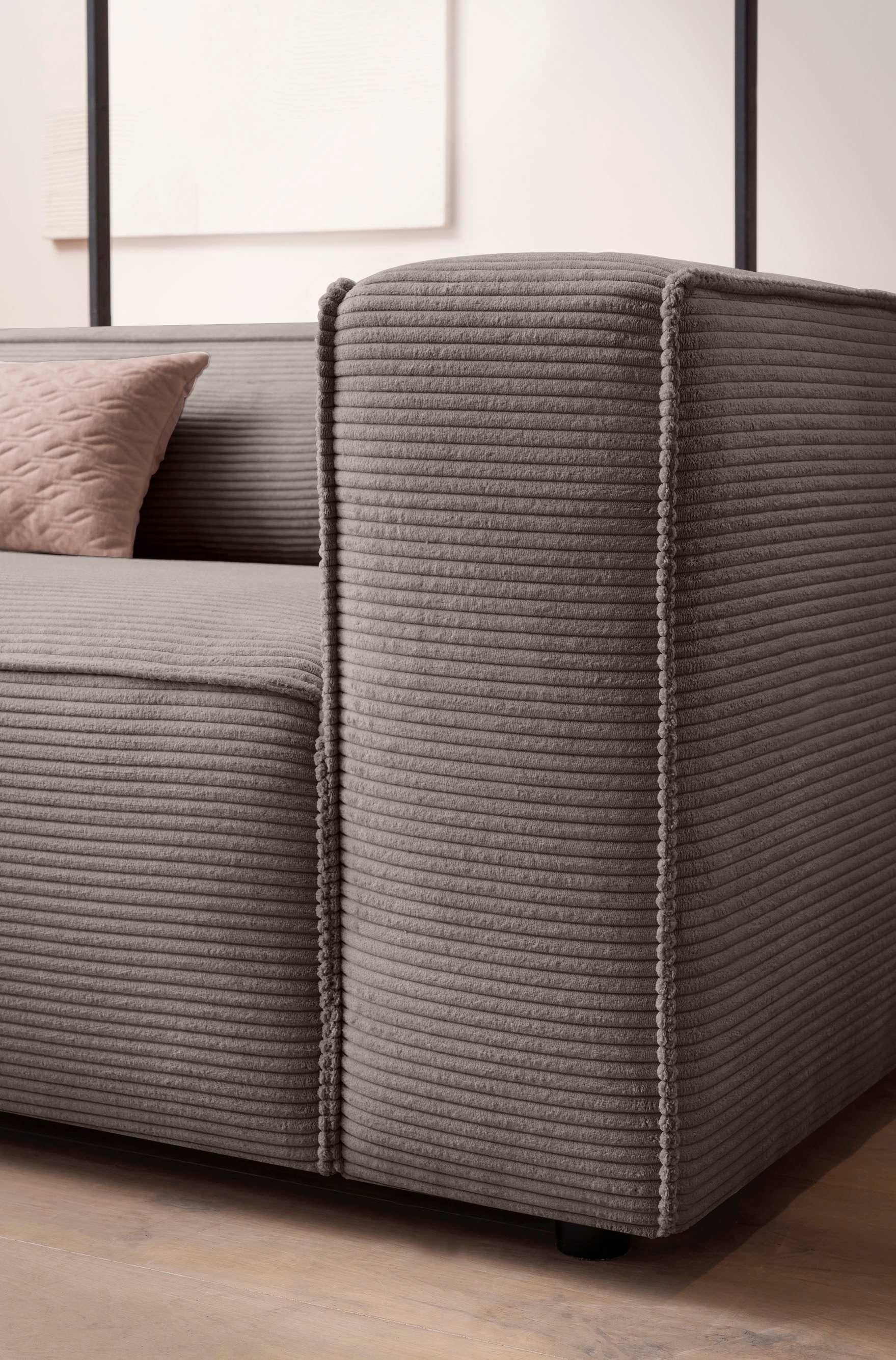LeGer Home by Lena Gercke 3-Sitzer »PIARA XXL, Sofa mit Kedernaht in Cord, Leinenoptik o. Strukturstoff« schwarze Füße, bequemer Sitzkomfort, extra tiefe Sitzfläche