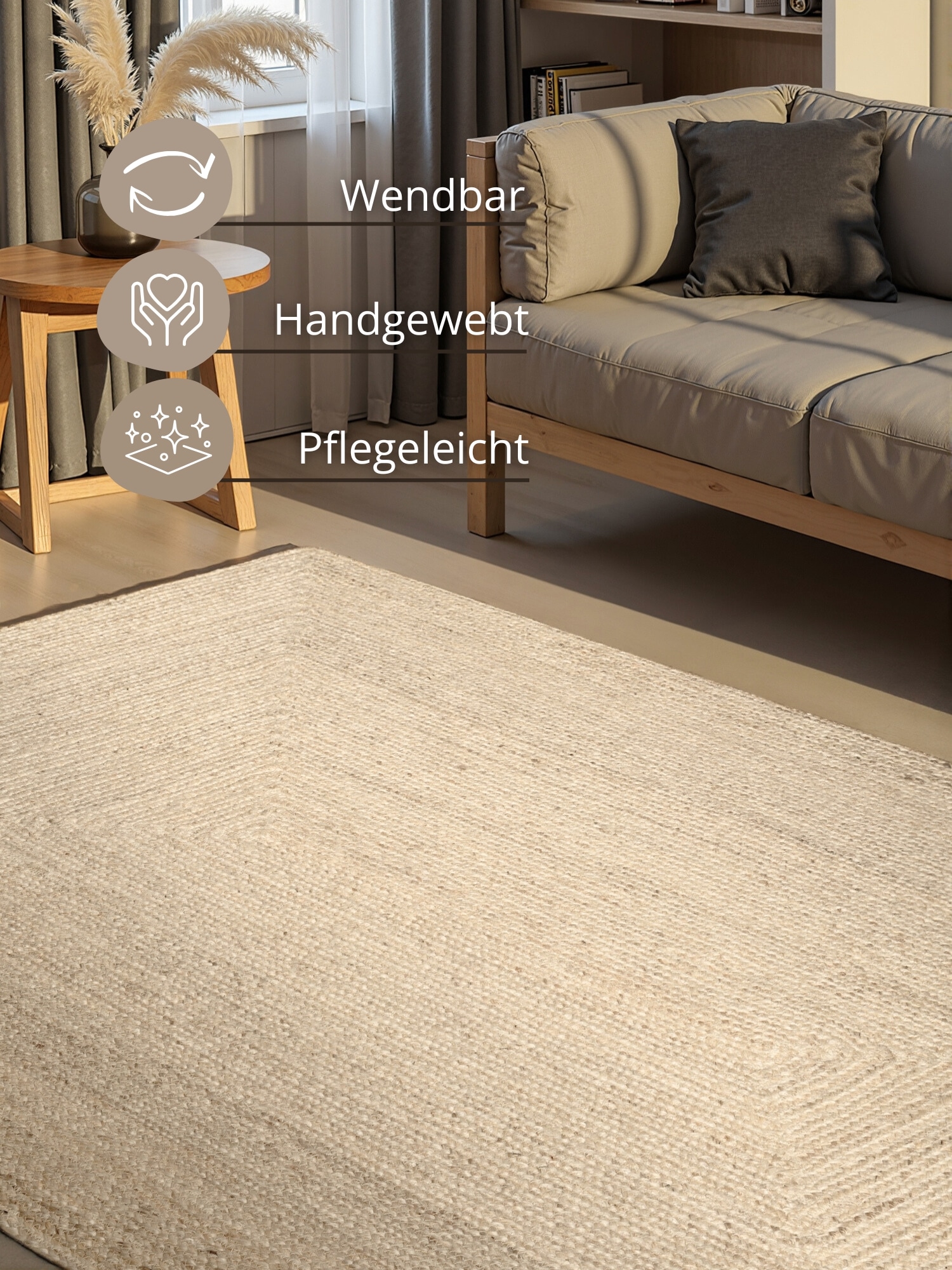 HANSE Home Teppich »Juteteppich Teppich Juno« rechteckig 9 mm Höhe Jute, Shape, Handgemacht, Wohnzimmerteppich, Naturteppich, Wohnzimmer