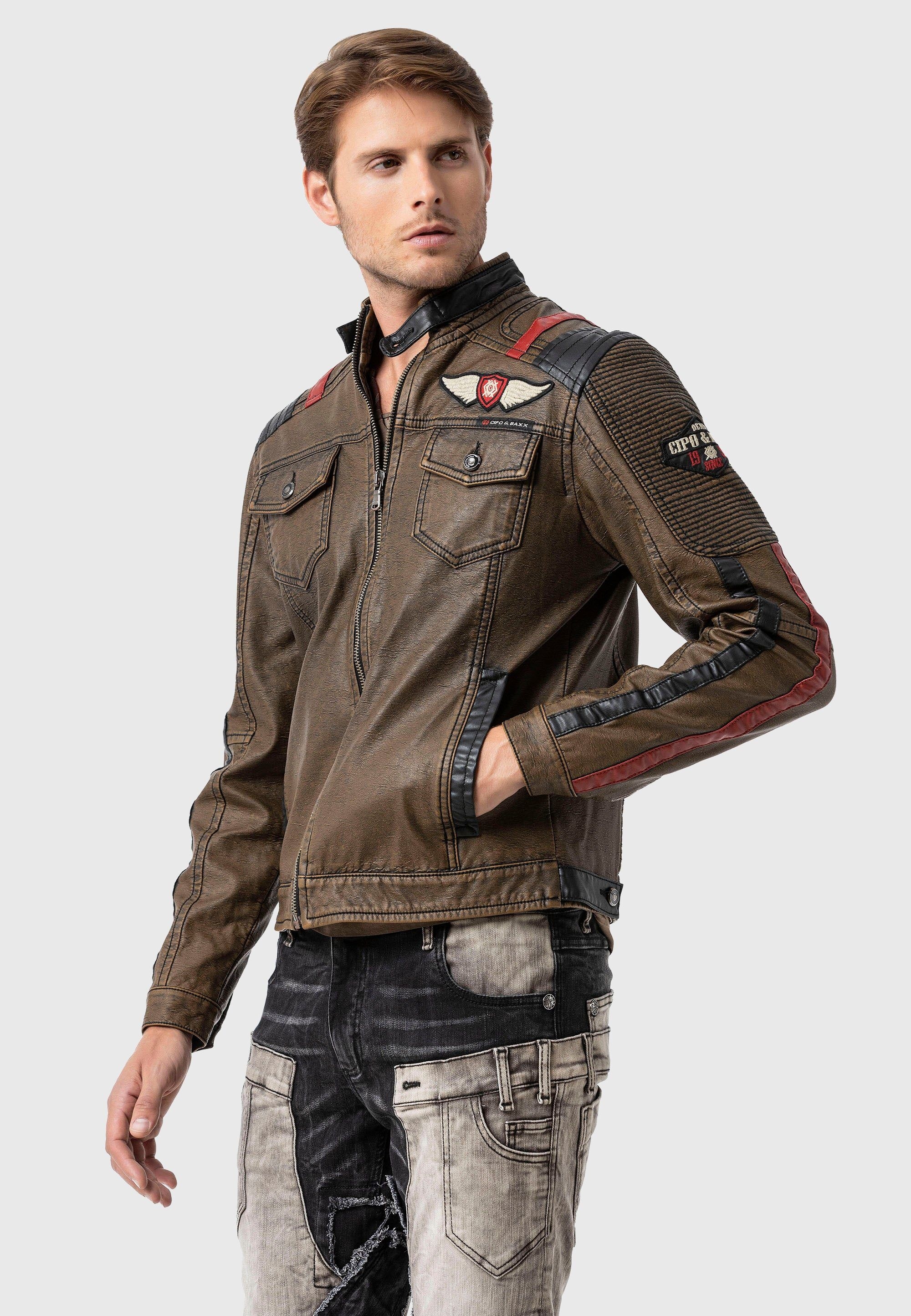 Cipo & Baxx Bikerjacke »Cipo & Baxx Jacke« ohne Kapuze im Biker-Look