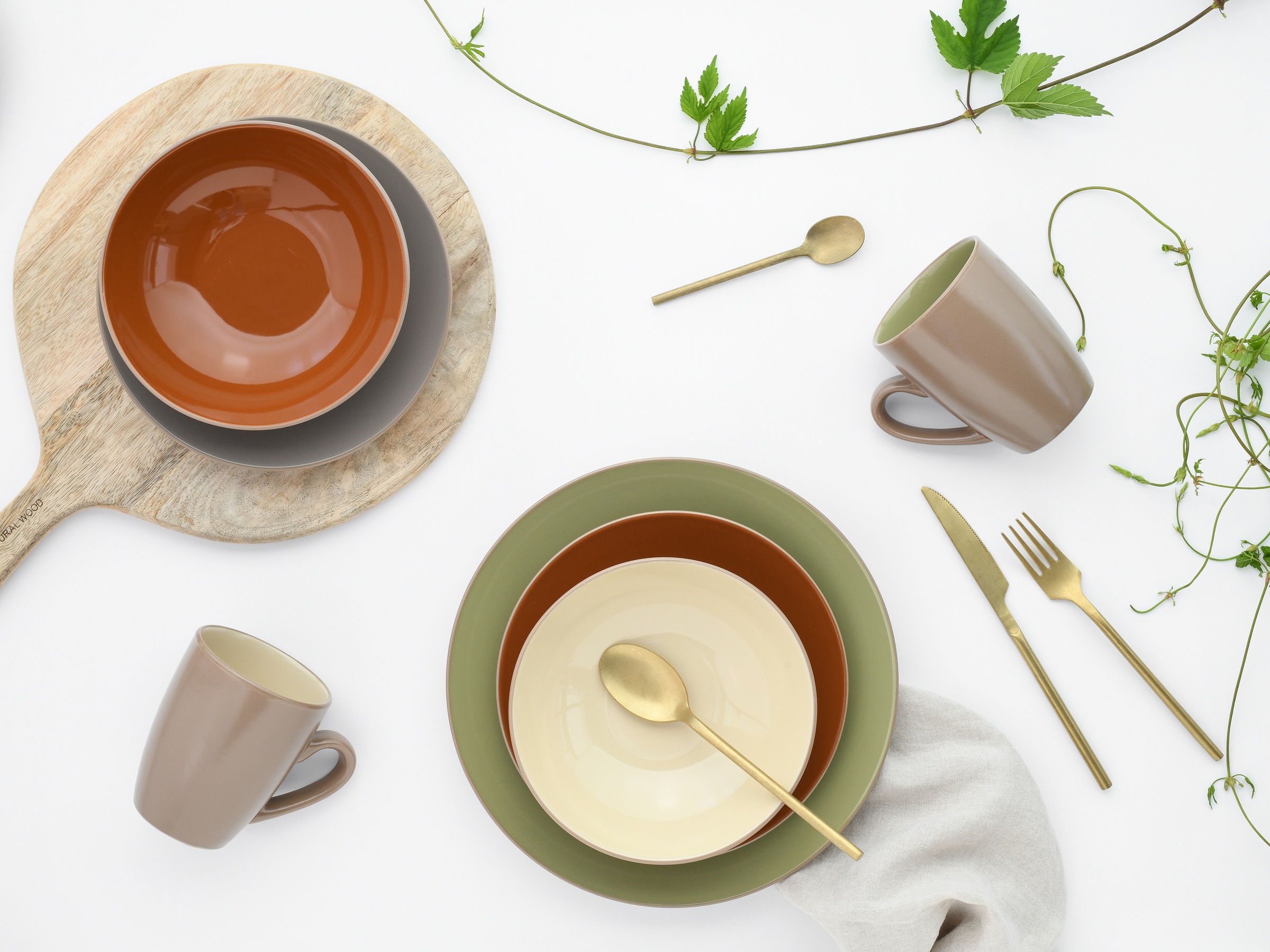 CreaTable Kombiservice »Geschirr-Set Urban Jungle«, (Set, 16 tlg., Kaffeeservice und Tafelservice im Set, für 4 Personen), Service, moderne Coupeform, 16 Teile, für 4 Personen