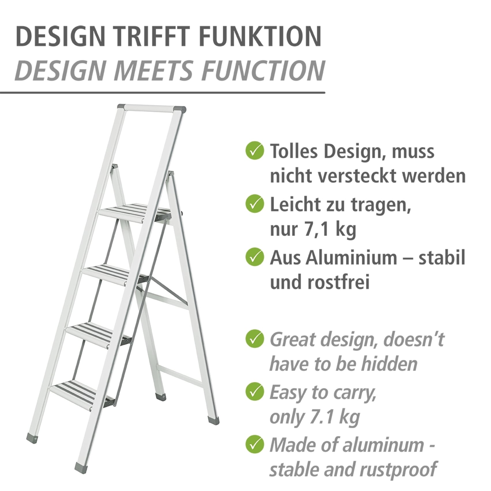 WENKO Trittleiter »Modell Alu-Design«, Klapptritt Leiter, rutschsichere XXL-Stufen, klappbar, bis 150 kg