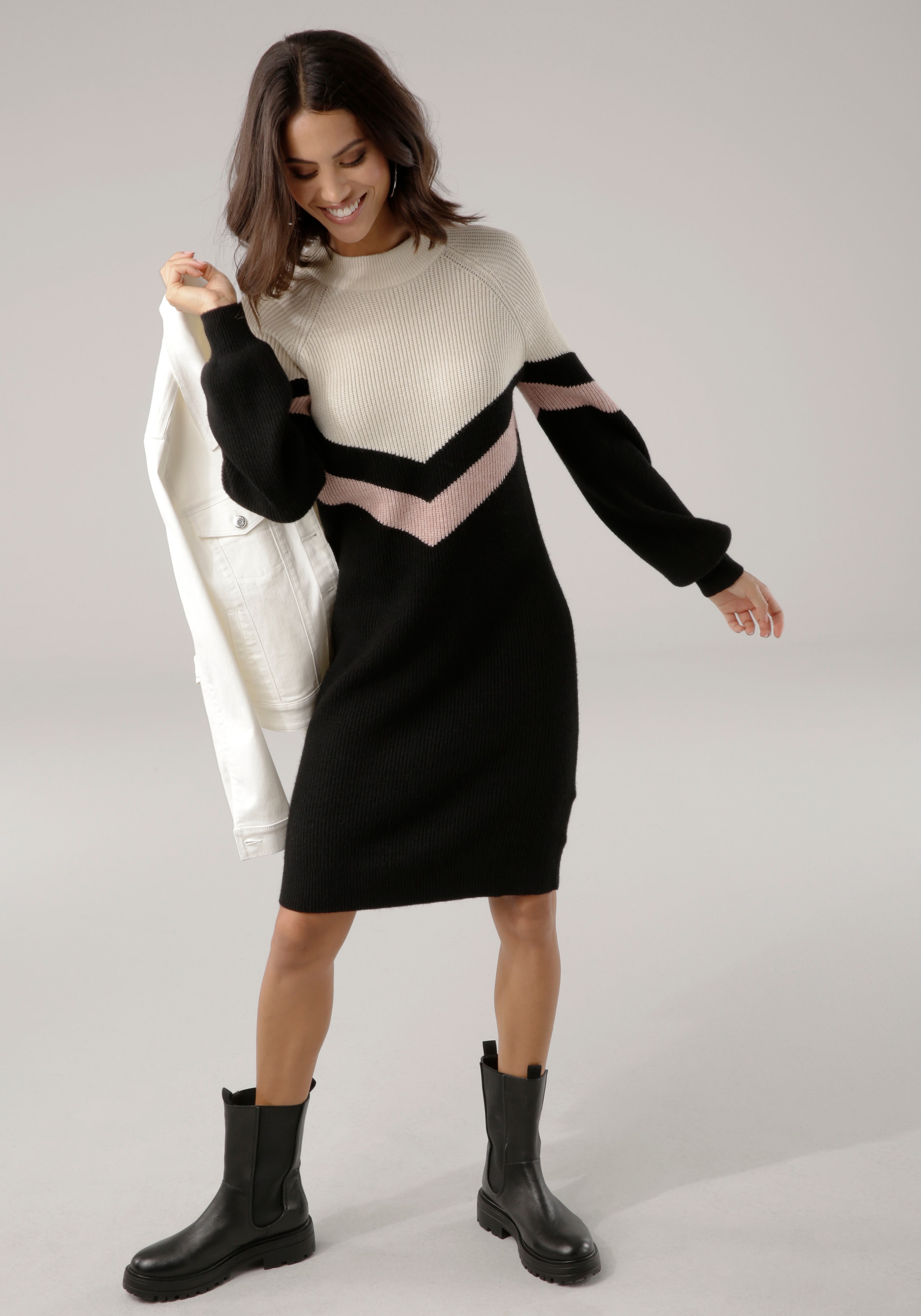 Laura Scott Strickkleid, figurbetonter Schnitt, aus elastischem Strickstoff, Langarm