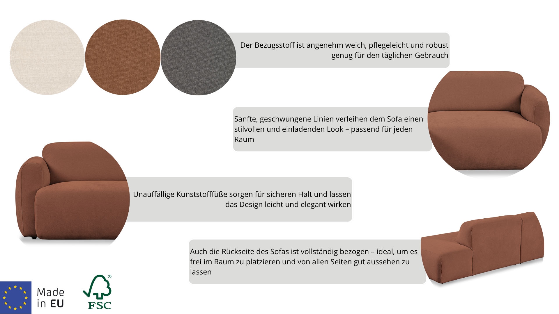 Home affaire 2-Sitzer »Myrland Kompaktsofa« Breite 263 cm, Chenille, Easy Clean Stoff, mit Kaltschaum