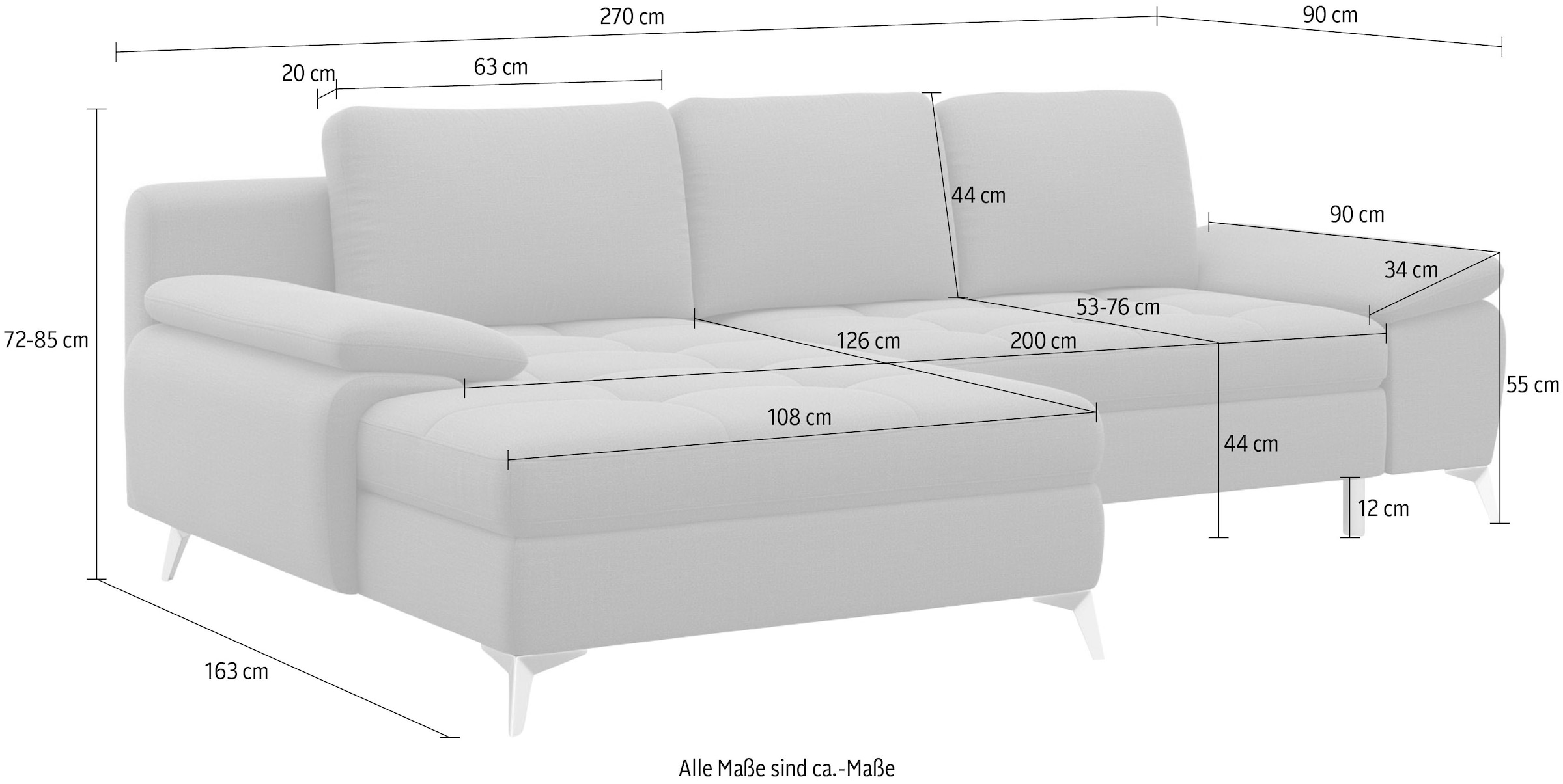 sit&more Ecksofa »Latigo L-Form«, mit Recamiere, wahlweise mit Bettfunktion und Bettkasten