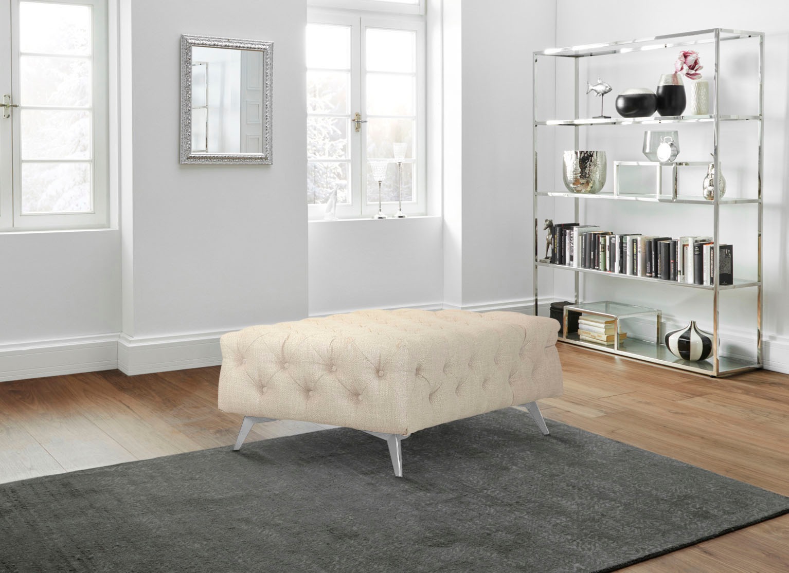 Leonique Polsterhocker »Glynis«, aufwändige Knopfheftung, moderne Chesterfield Optik, Fußfarbe wählbar