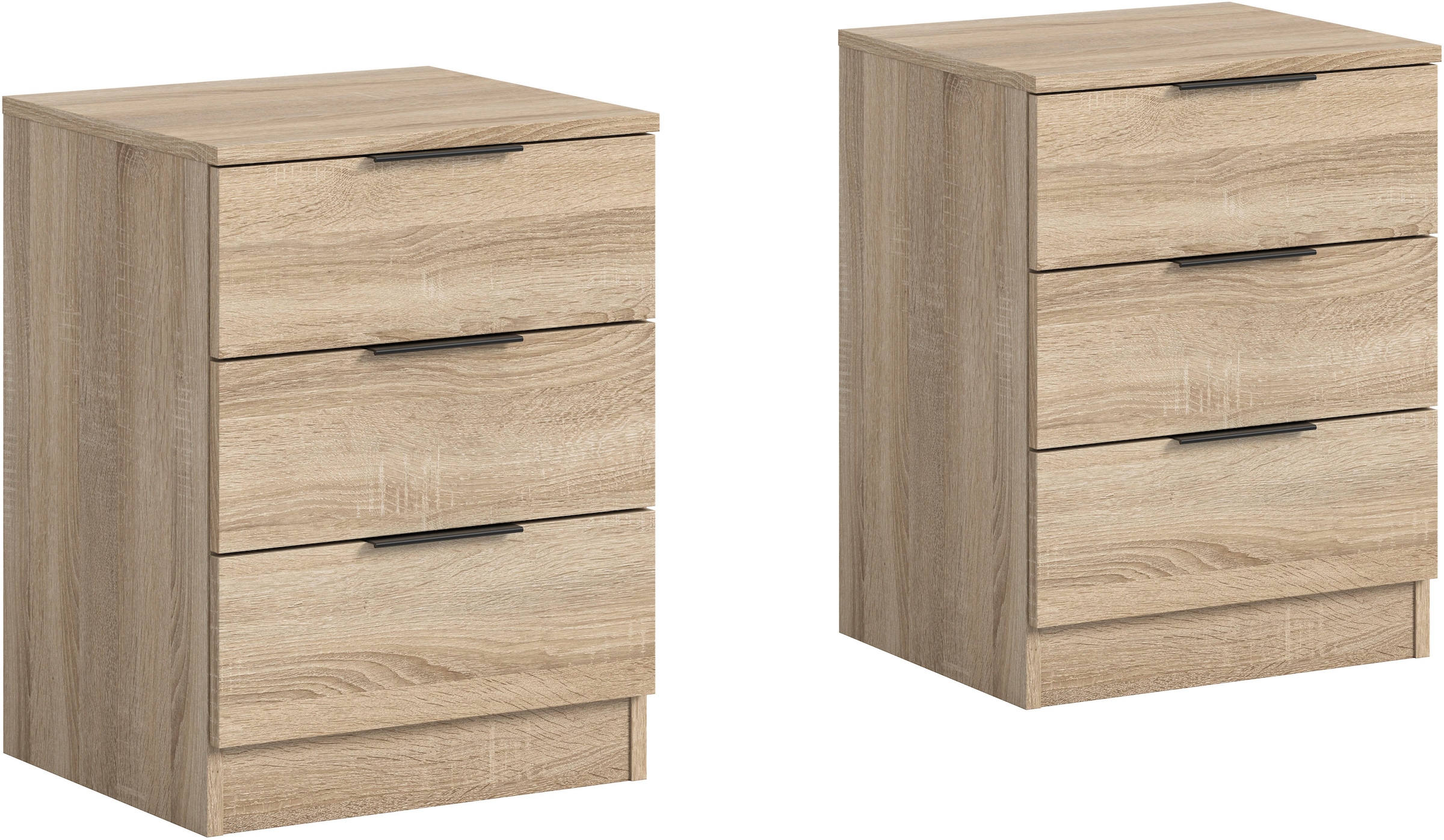 Home affaire Nachtkommode »Skarde 2 Nachttische, jeweils Breite: 45 cm« Set, Sie bekommen 2  Nachttische im Set, 2 Stk. tlg. Skarde, 2er Set Nachtkommoden, 3 Schubkästen, Sonoma Eiche NB