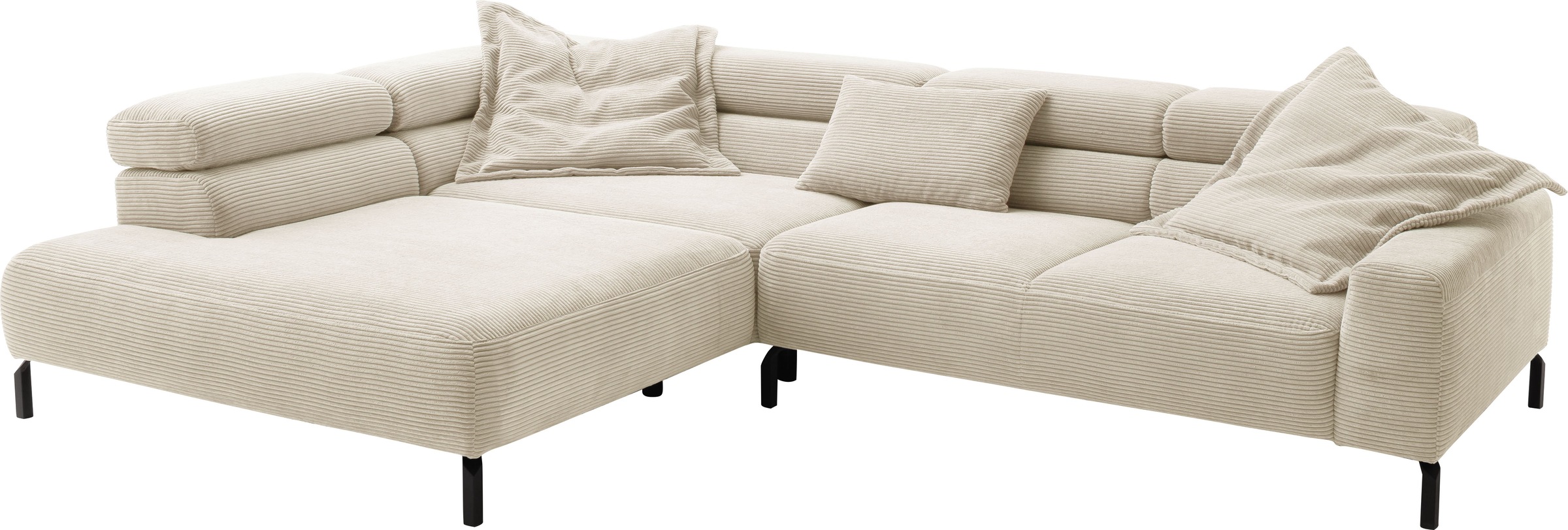 Places of Style Ecksofa »Antonelli, L-Form, inkl. Kopfteilverstellung, Breite 312 cm«, mit elektrischer Sitztiefenverstellung, in Cord, natur