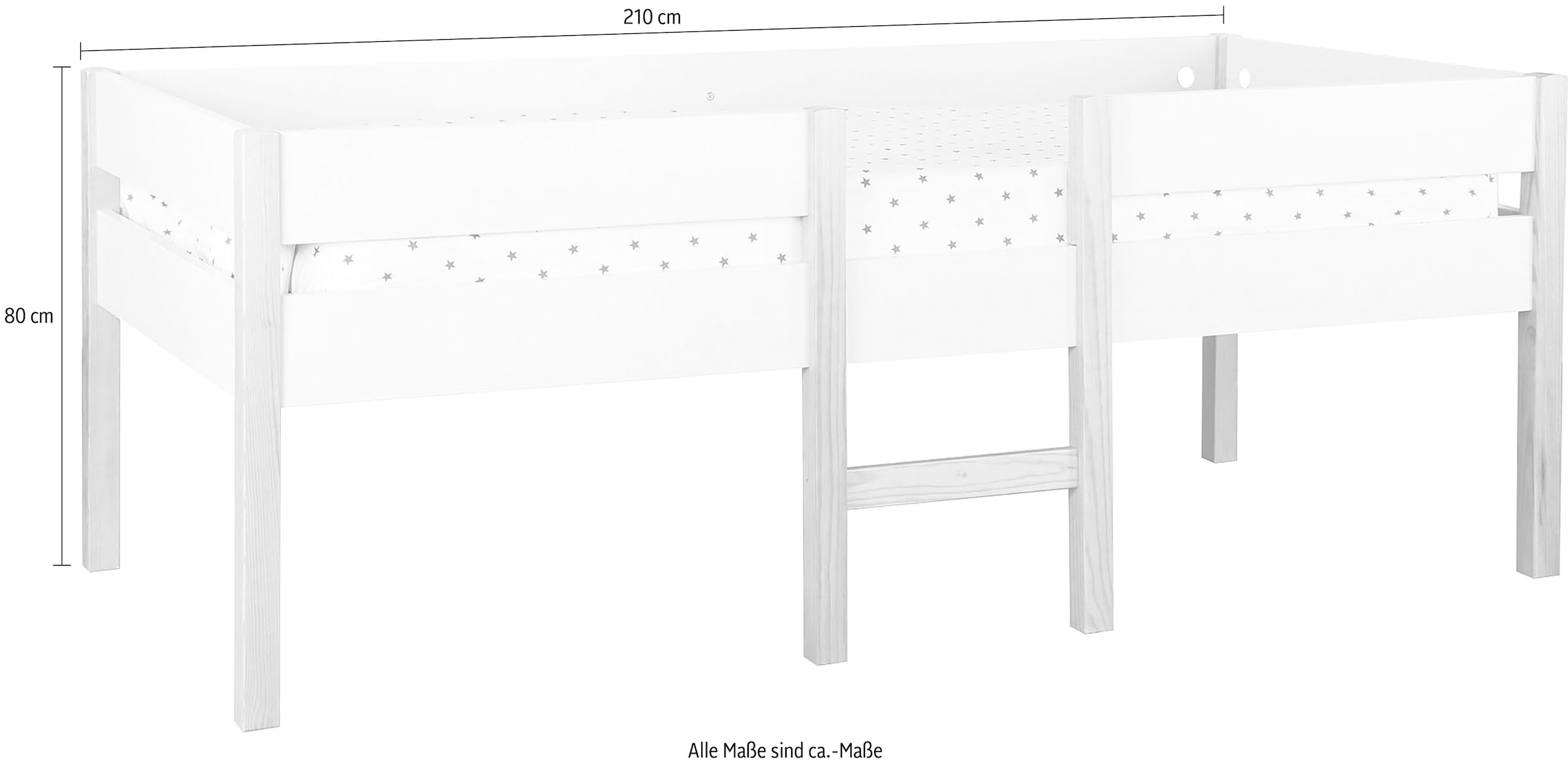 Lüttenhütt Hochbett »Lizzi«, (5 St., mit Leiter und 2 Schubladen, inkl. Lattenrost), mit Leiter und 2 Schubladen, inkl. Lattenrost