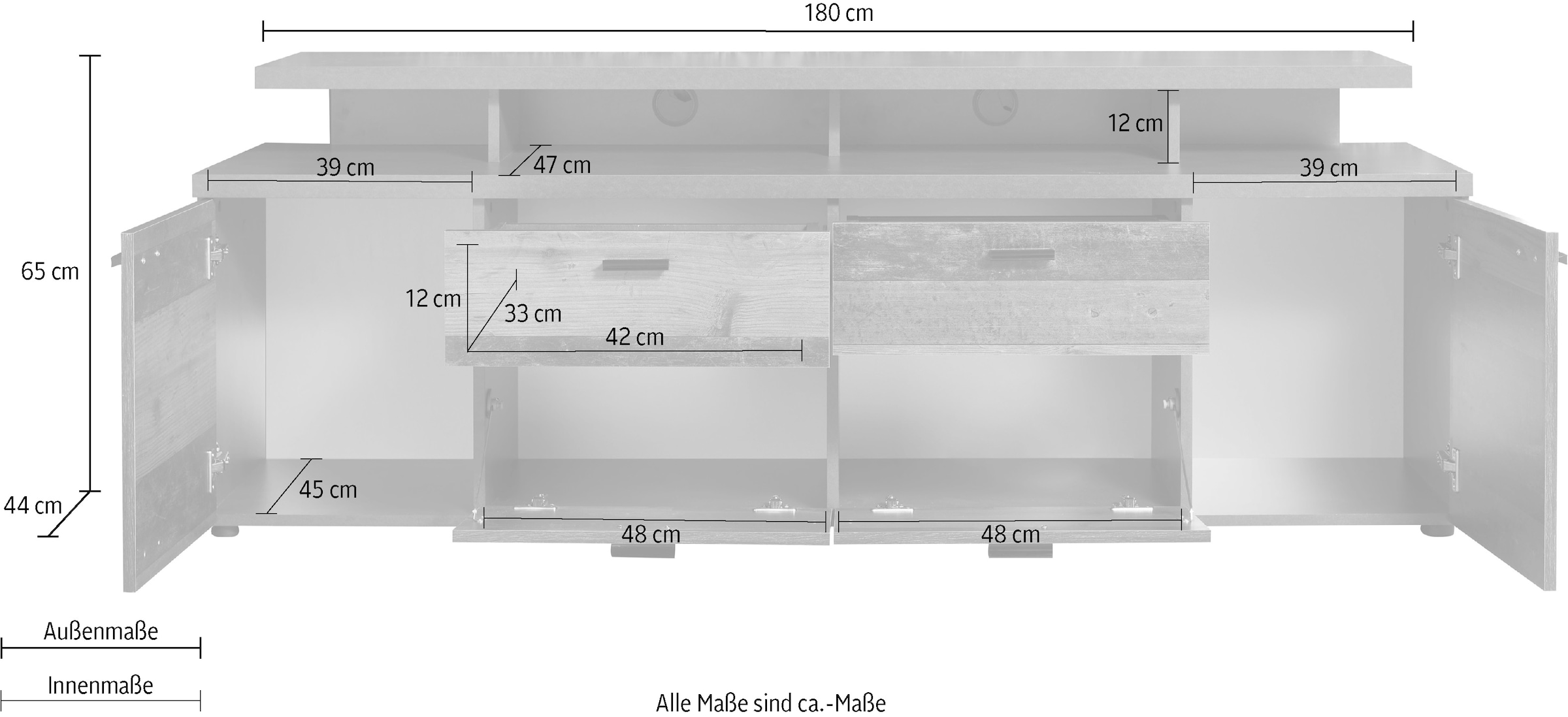 INOSIGN TV-Board »Messina«, (2 St.), Breite 180 cm