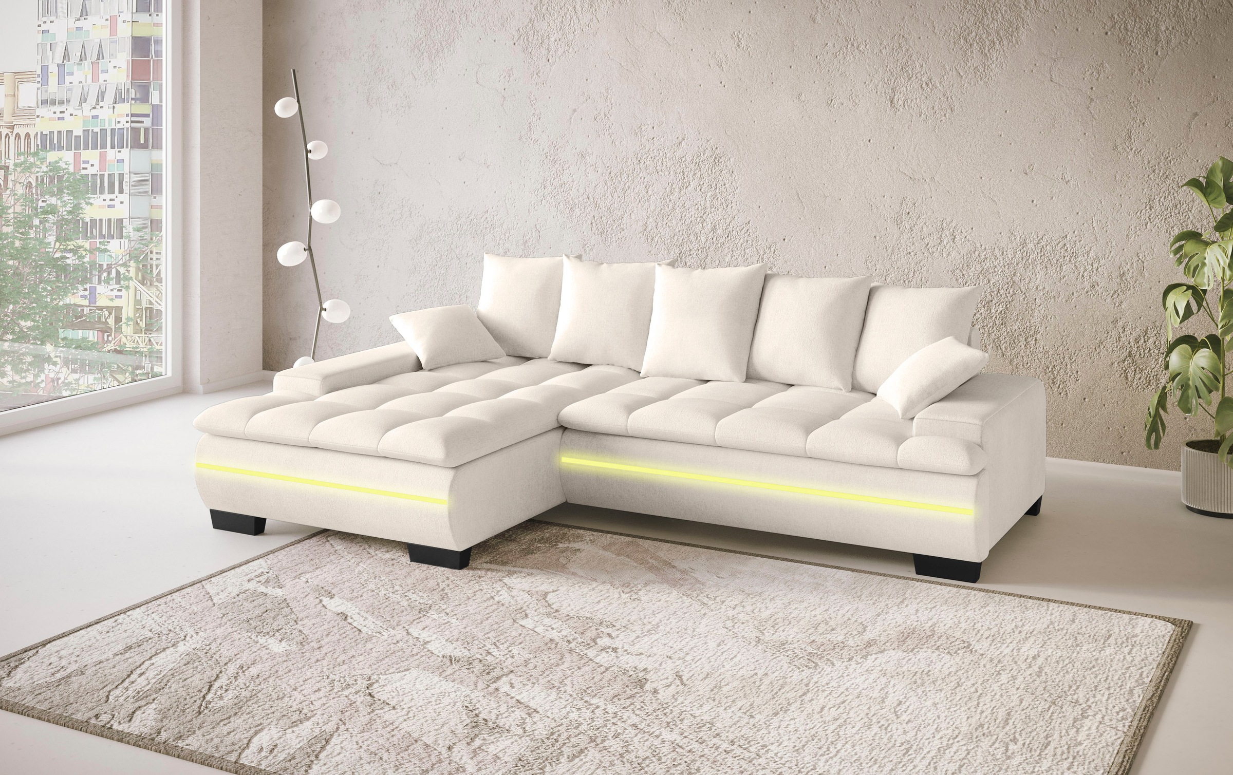 Mr. Couch Ecksofa »Haiti II, L-Form«, RGB-LED Beleuchtung, Kaltschaum, wahlweise mit Bett, Bettkasten