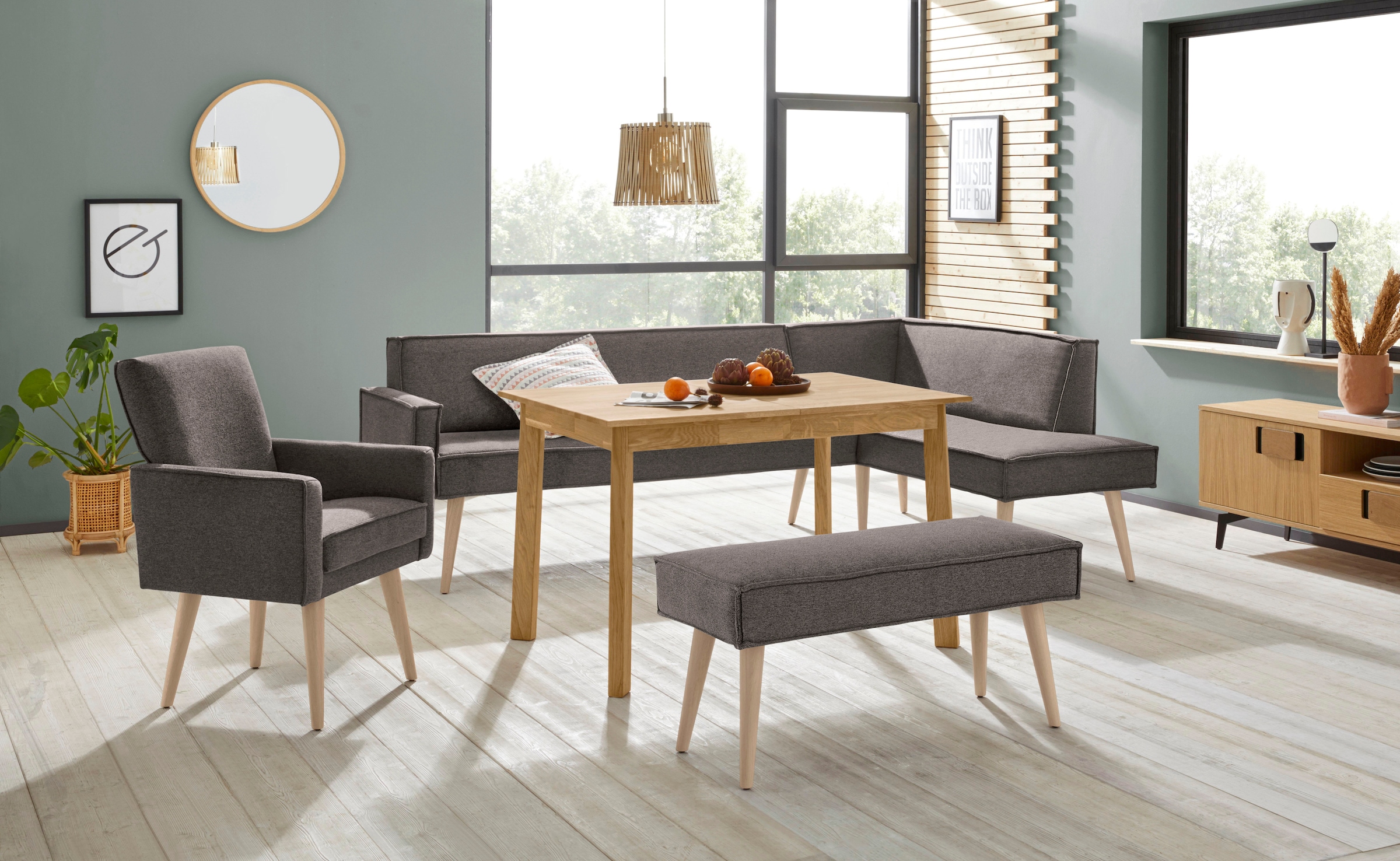 exxpo - sofa fashion Eckbank »Lungo, moderne Kedernaht, bequem und elegant, hoher Holzfuß« hochwertige Detailverarbeitung, frei im Raum stellbar