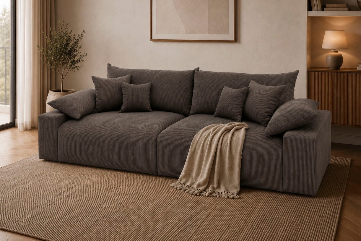 OTTO home Big-Sofa »Amici, B: 302 cm, Lounge-Sofa in Boucle und Cord« Mega-Sofa mit Lounge-Komfort, Federkern & 6 Zierkissen