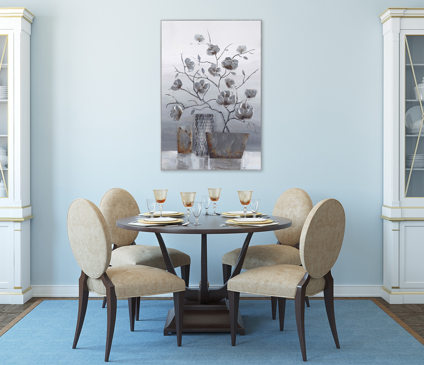 Bönninghoff Ölgemälde »handarbeit gerahmt BLUMENVASE 60x90 cm – Wandbild elegant« Blumen | Blätter | Vasen 1 Stk. tlg. handgefertigt, jedes Bild ein Unikat, Schattenfugenrahmen