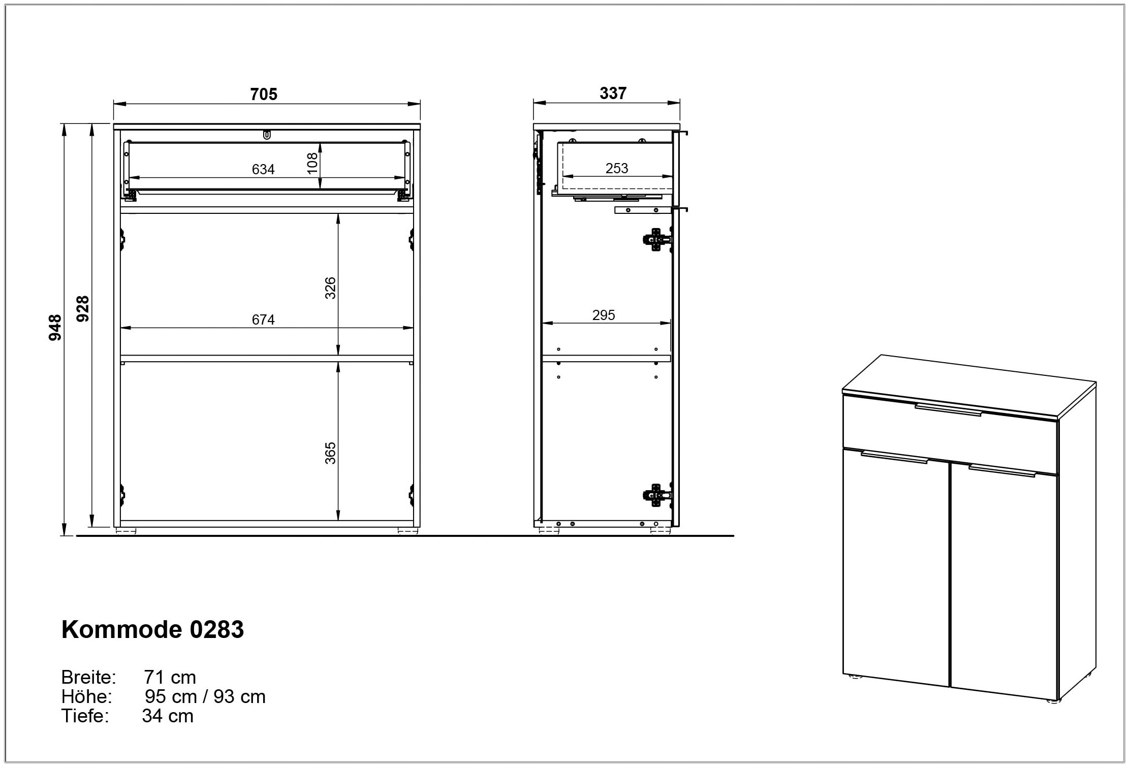 GERMANIA Midischrank »Crandon«, verstellbarer einer kaufen Kommode 2 Raten Einlegeboden mit und Türen,ein Schublade auf