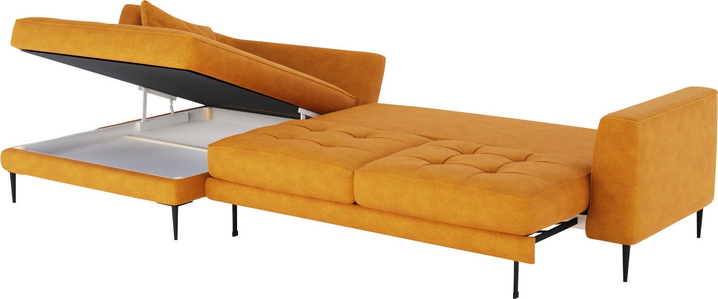 TRENDMANUFAKTUR Ecksofa »Luzi, wahlweise mit Schlaffunktion und Bettkasten, gemütlich, L-Form«, Designsofa mit Ottomane, Metallfüße schwarz, Breite 264 cm