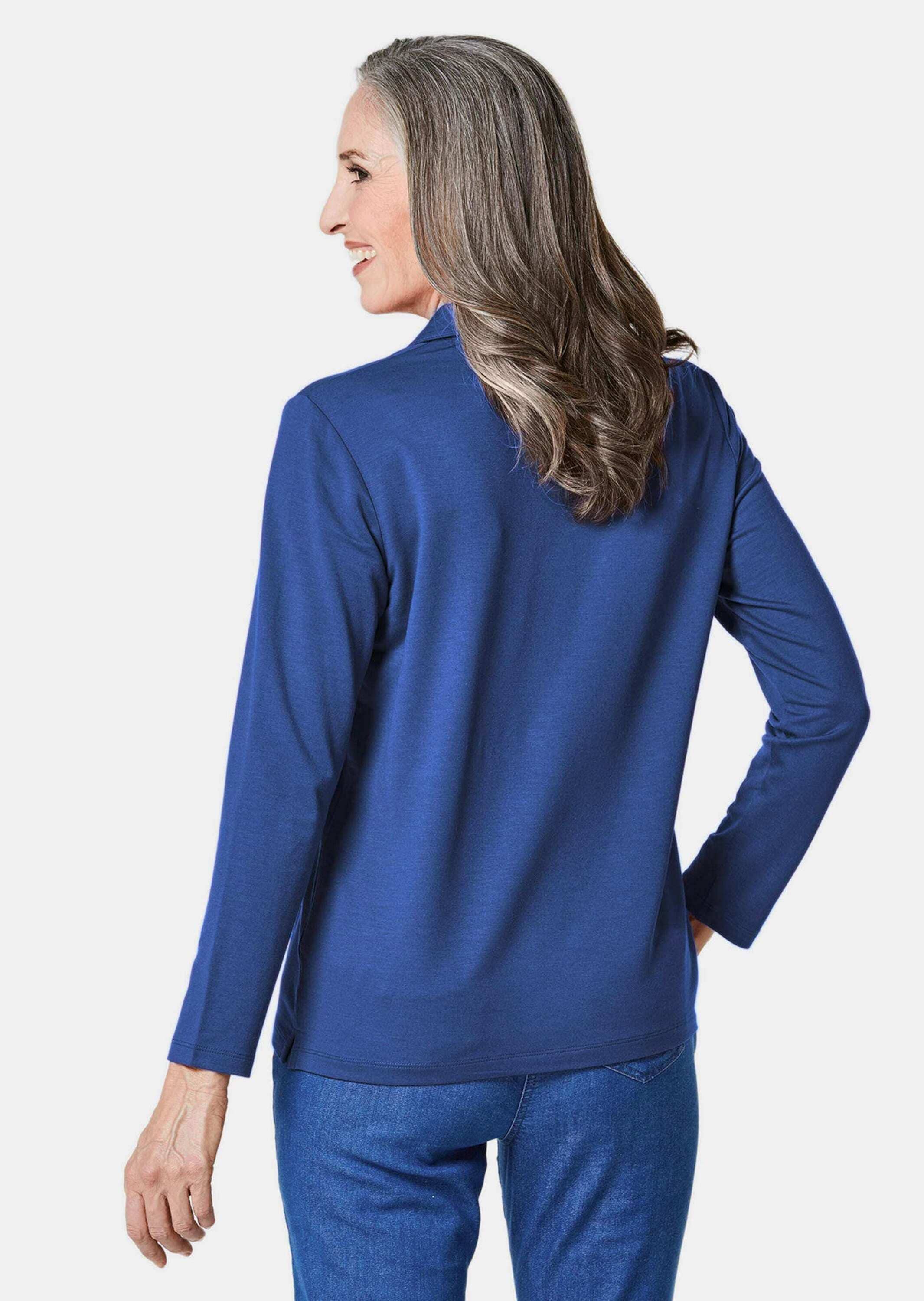 GOLDNER Poloshirt »Poloshirt Langarm Poloshirt mit Schmuckband an Knopfleiste«