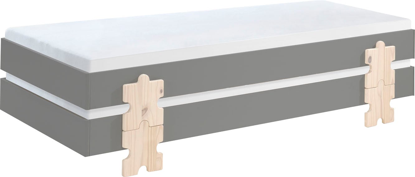 Vipack Kinderbett »Modulo, stapelbares Einzelbett, inkl. Rolllattenrost, 2 Farben«, (B/H/T ca. 203,6x93,8x48cm, Fuß Puzzle massiv, Bettseiten MDF lackiert), Liegefläche 90/200 cm, einzeln oder als 2-er Set erhältlich