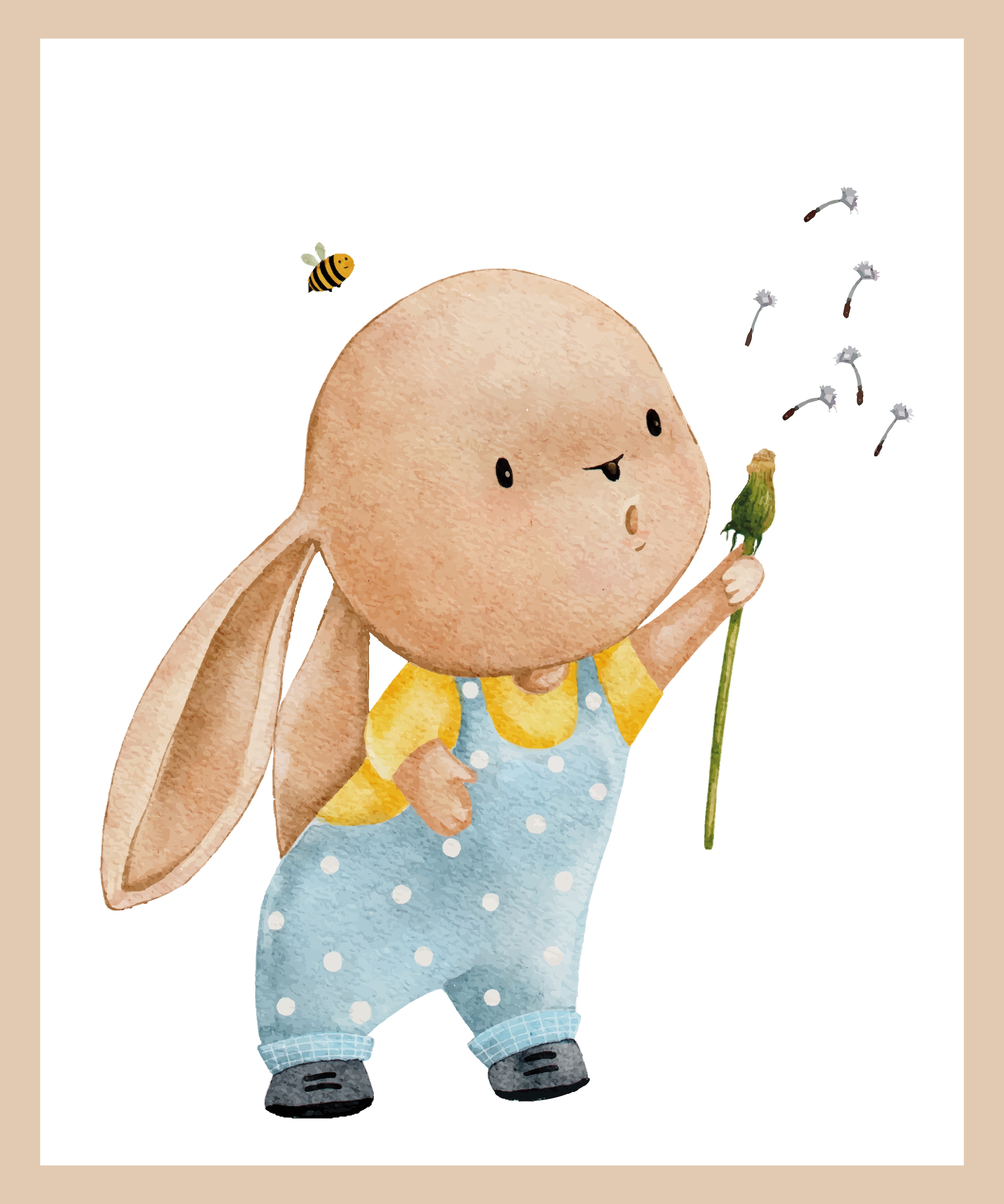 Lüttenhütt Bild mit Rahmen »Hase mit Pusteblume«, Fantasy-Hase-Hasen-Tiere, (1 St.), Premium Rahmenbild, Motive in wunderschönen Pastelltönen