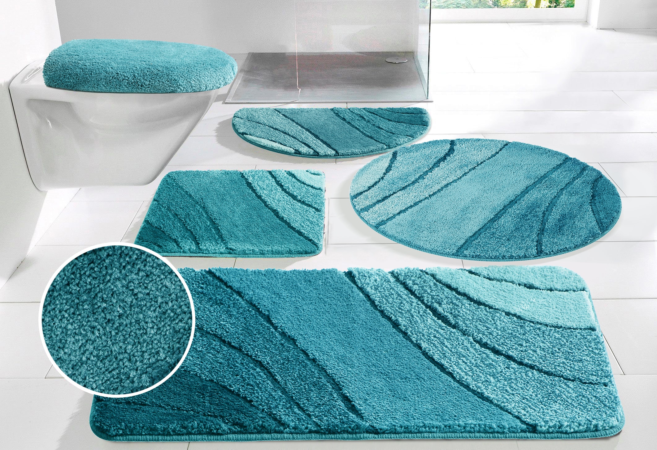 OTTO home Badematte "Josie, Badvorleger, Badezimmer Teppich" Höhe 20 mm rutschhemmend beschichtet fußbodenheizungsgeeignet  schnell trocknend  strapazierfähig Badteppich, Badematten, rechteckig, rund & als 3-tlg. Set erhältlich